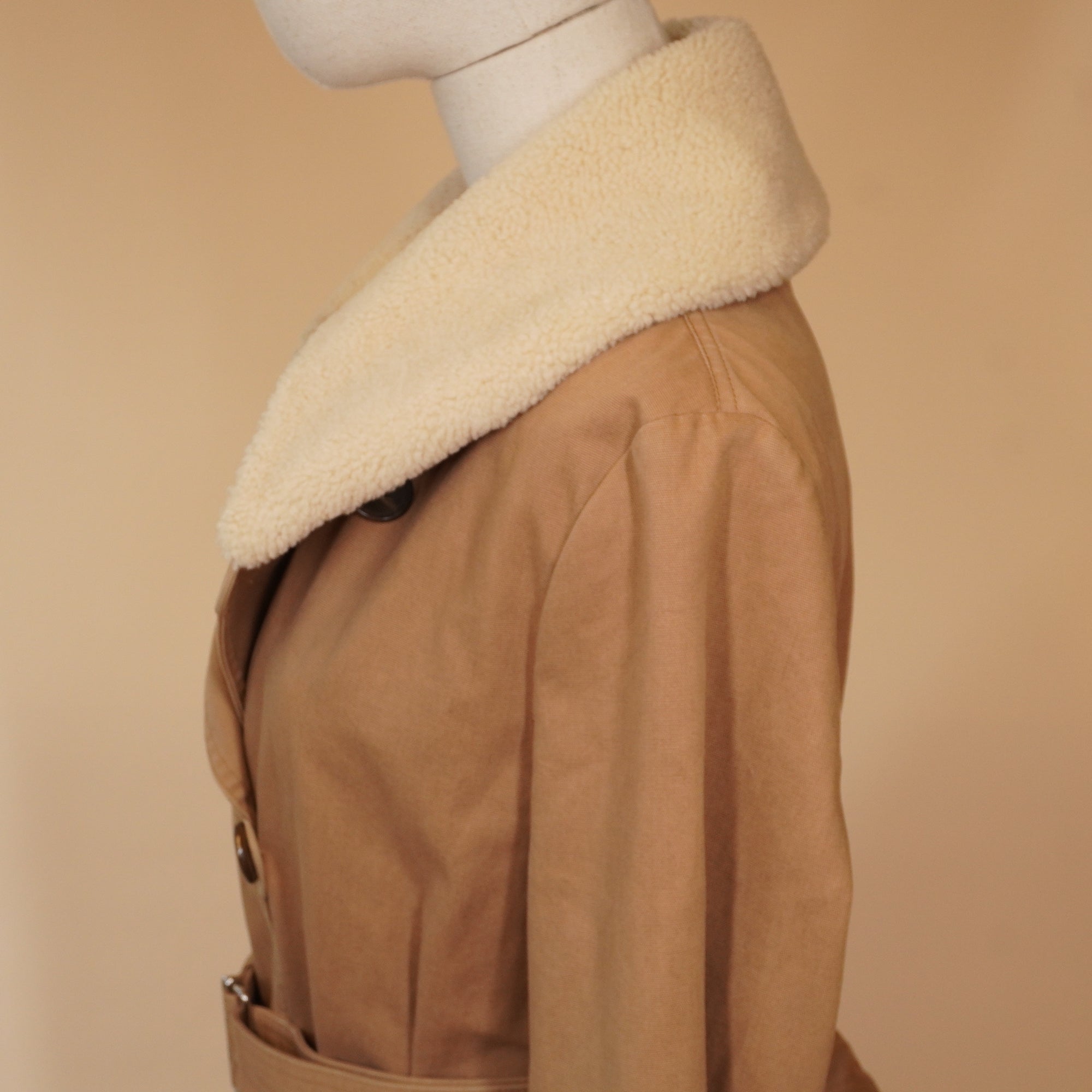 PRE-OWNED Shearling-Collar Cotton Canvas Coat SIZE L