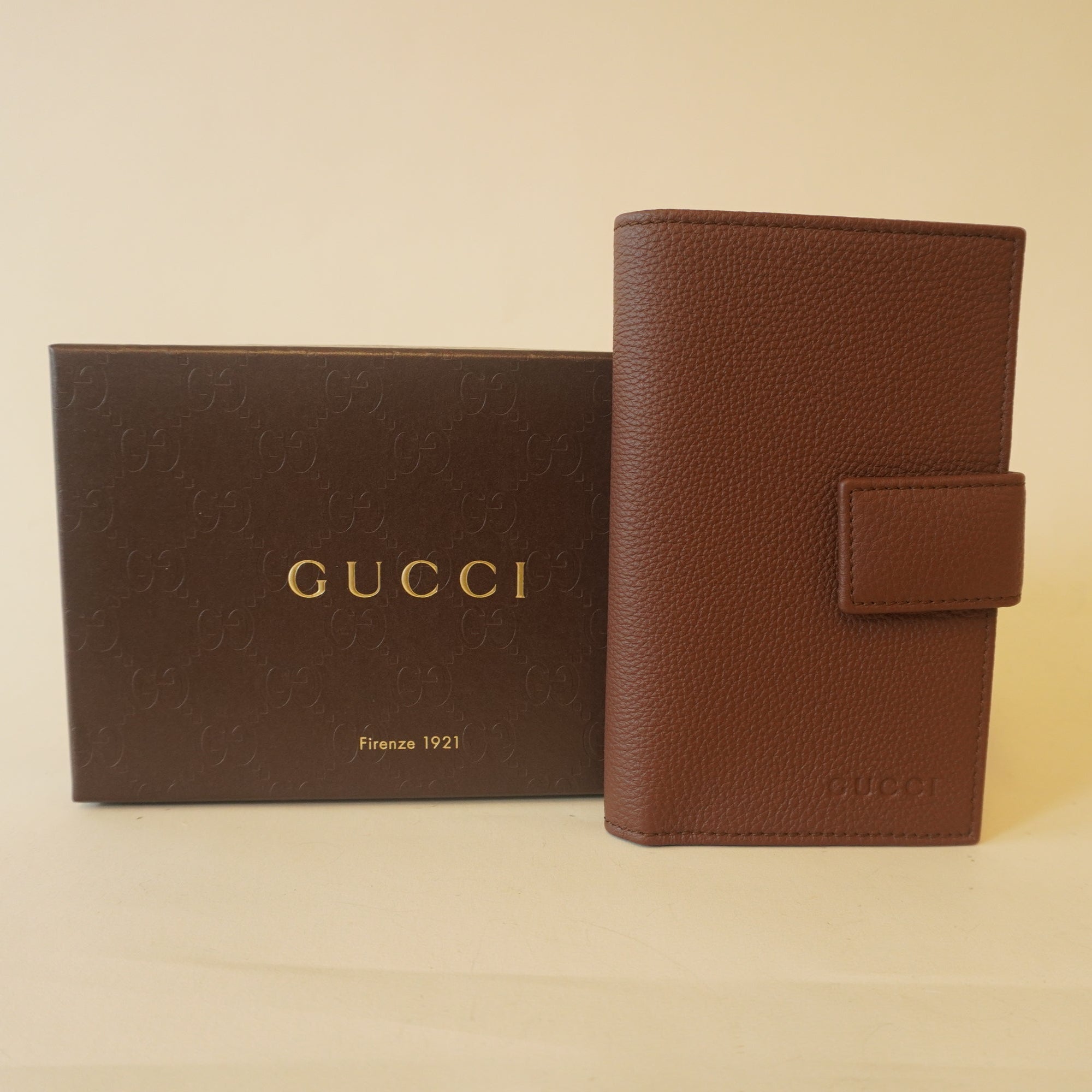 PRE-OWNED Leather Trifold Wallet Brown