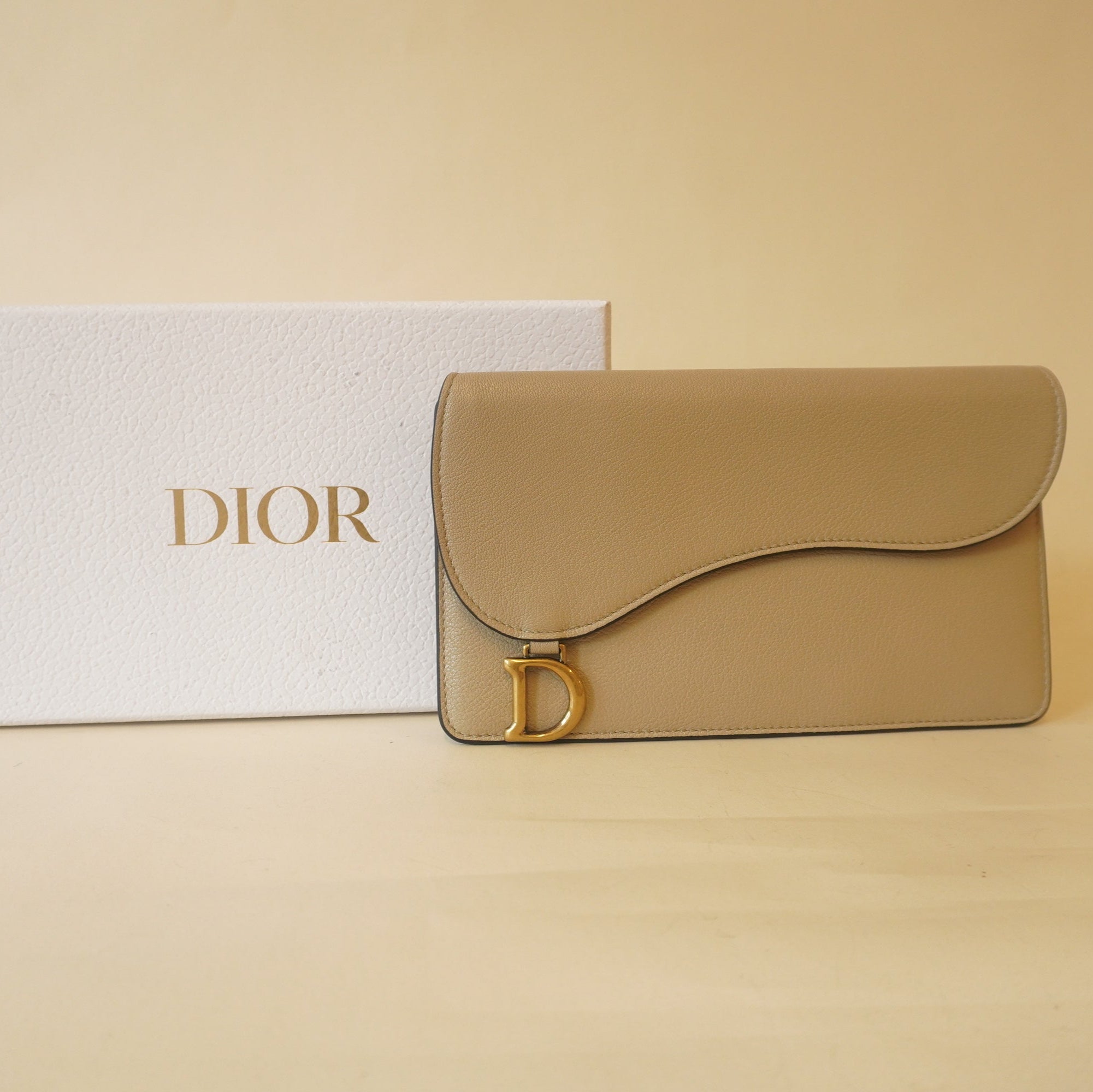 PRE-OWNED Beige Large Saddle Flap Zipped Wallet
