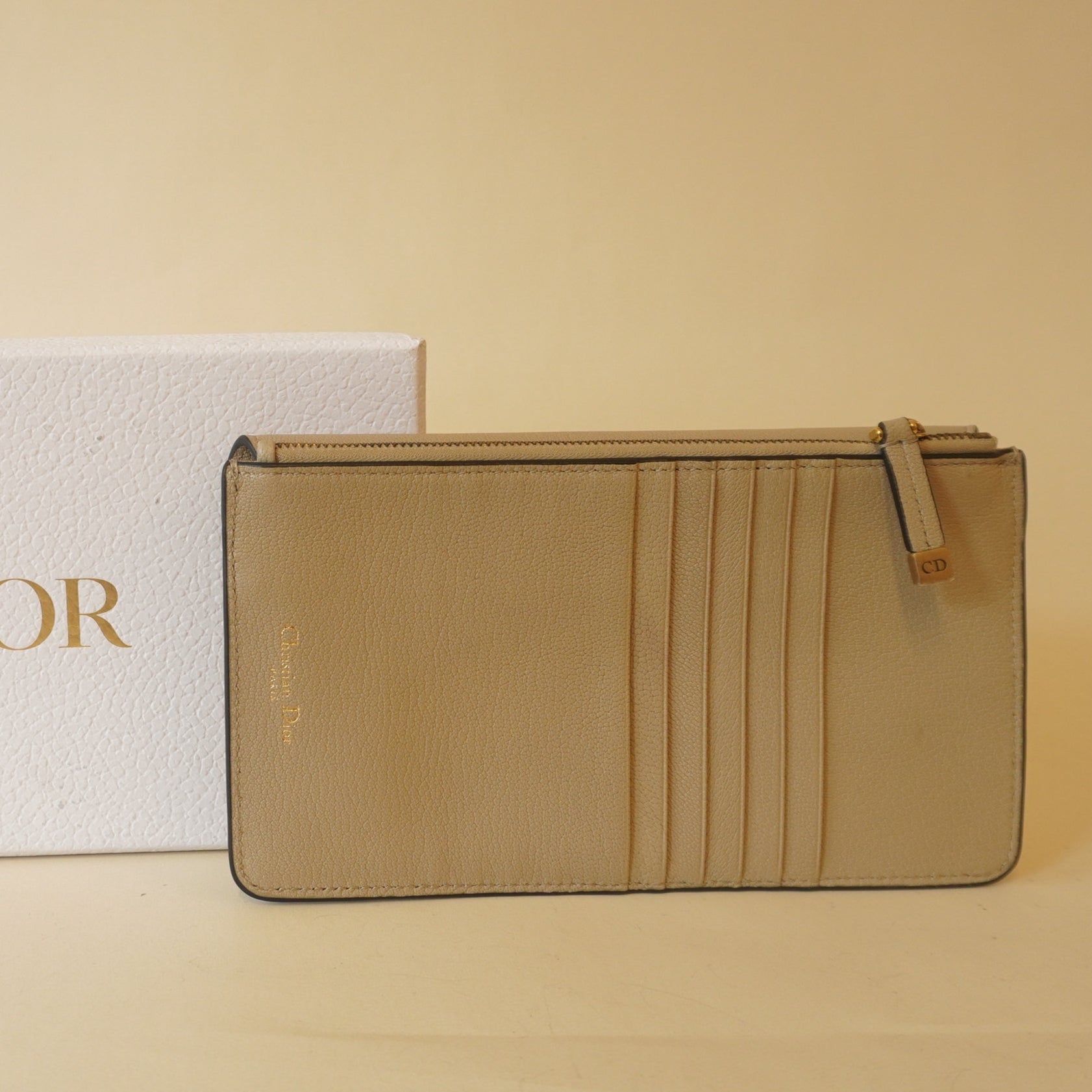 PRE-OWNED Beige Large Saddle Flap Zipped Wallet