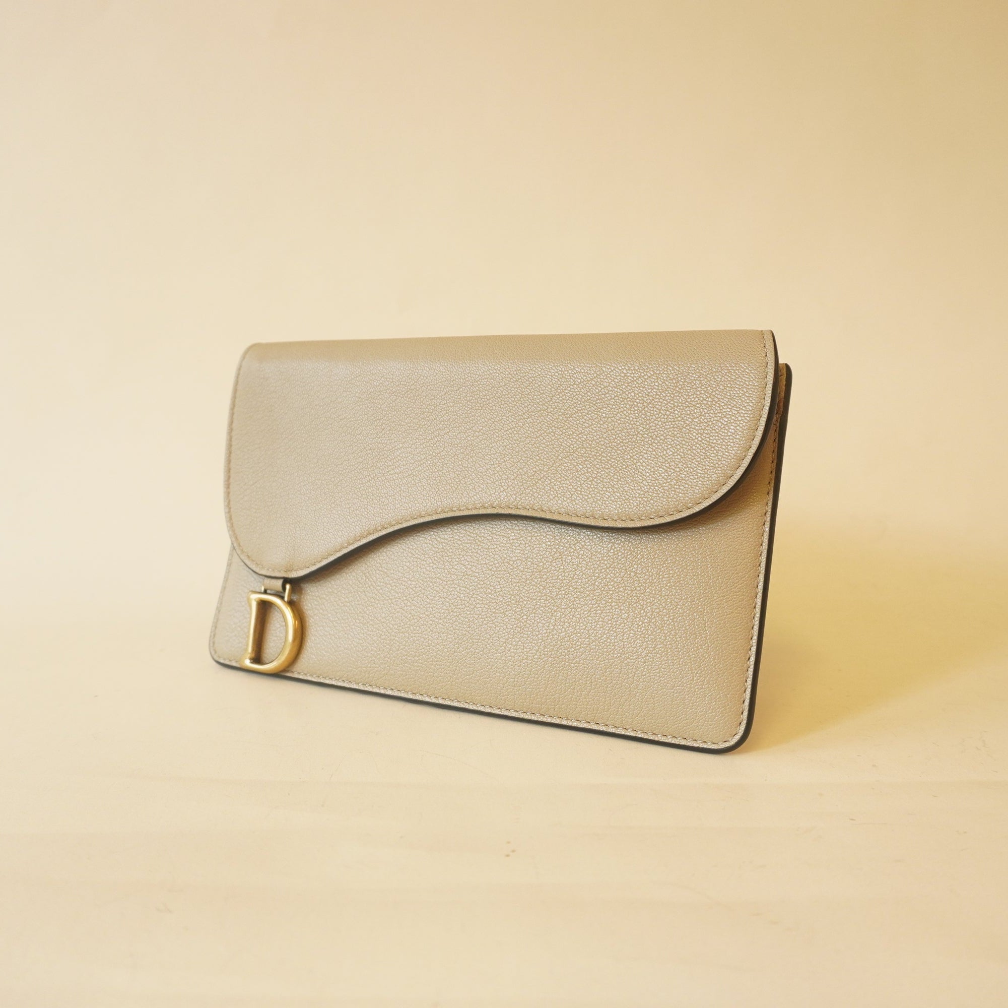 PRE-OWNED Beige Large Saddle Flap Zipped Wallet