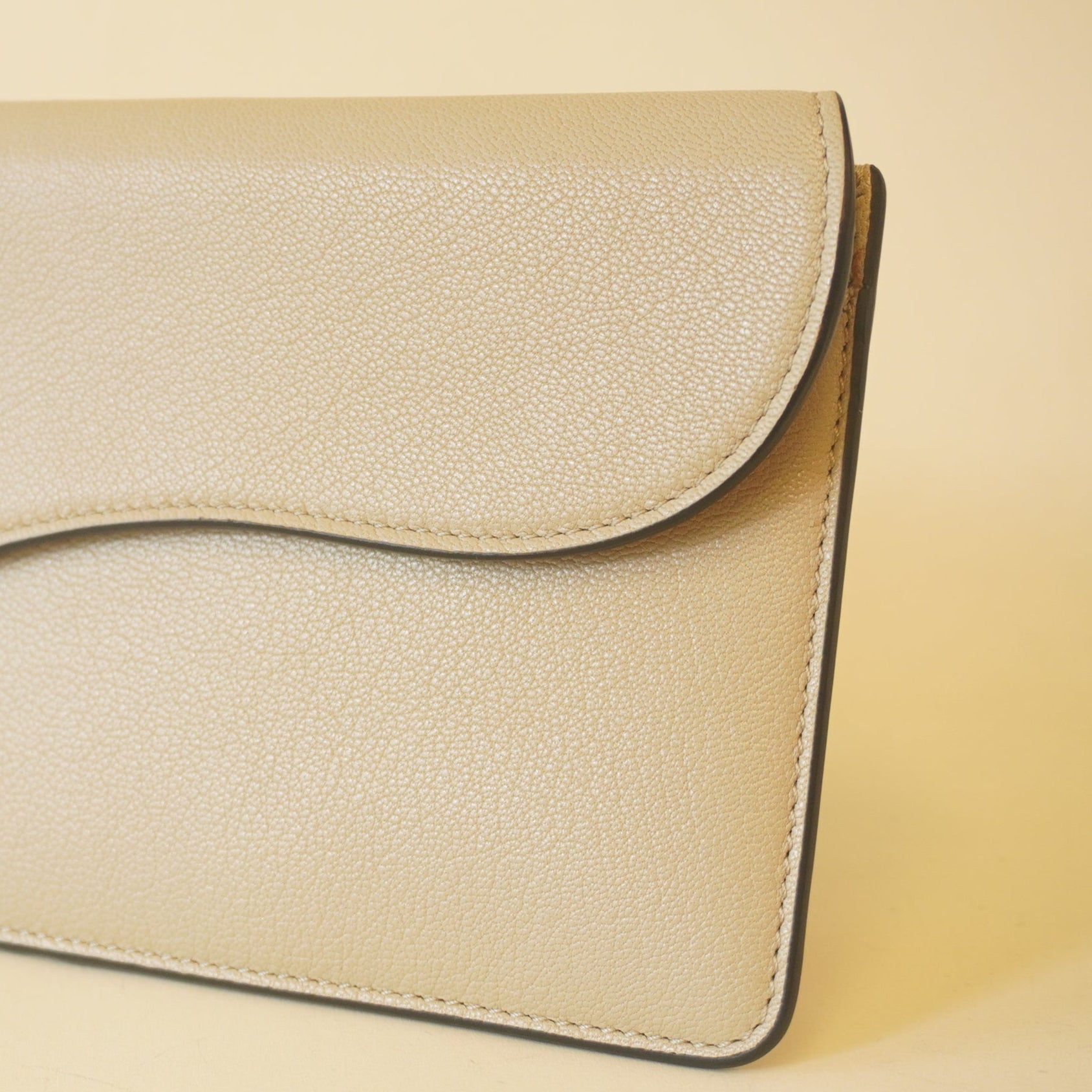 PRE-OWNED Beige Large Saddle Flap Zipped Wallet