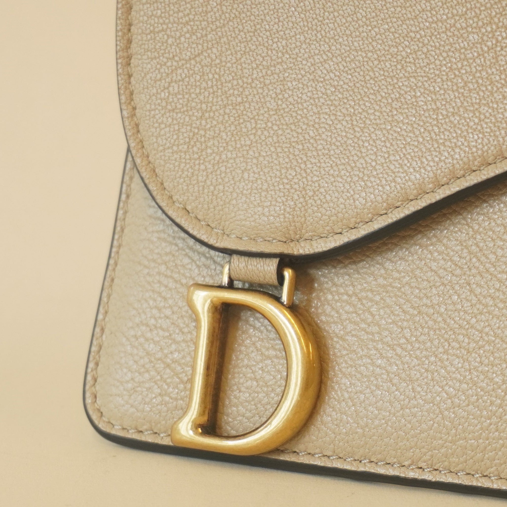 PRE-OWNED Beige Large Saddle Flap Zipped Wallet