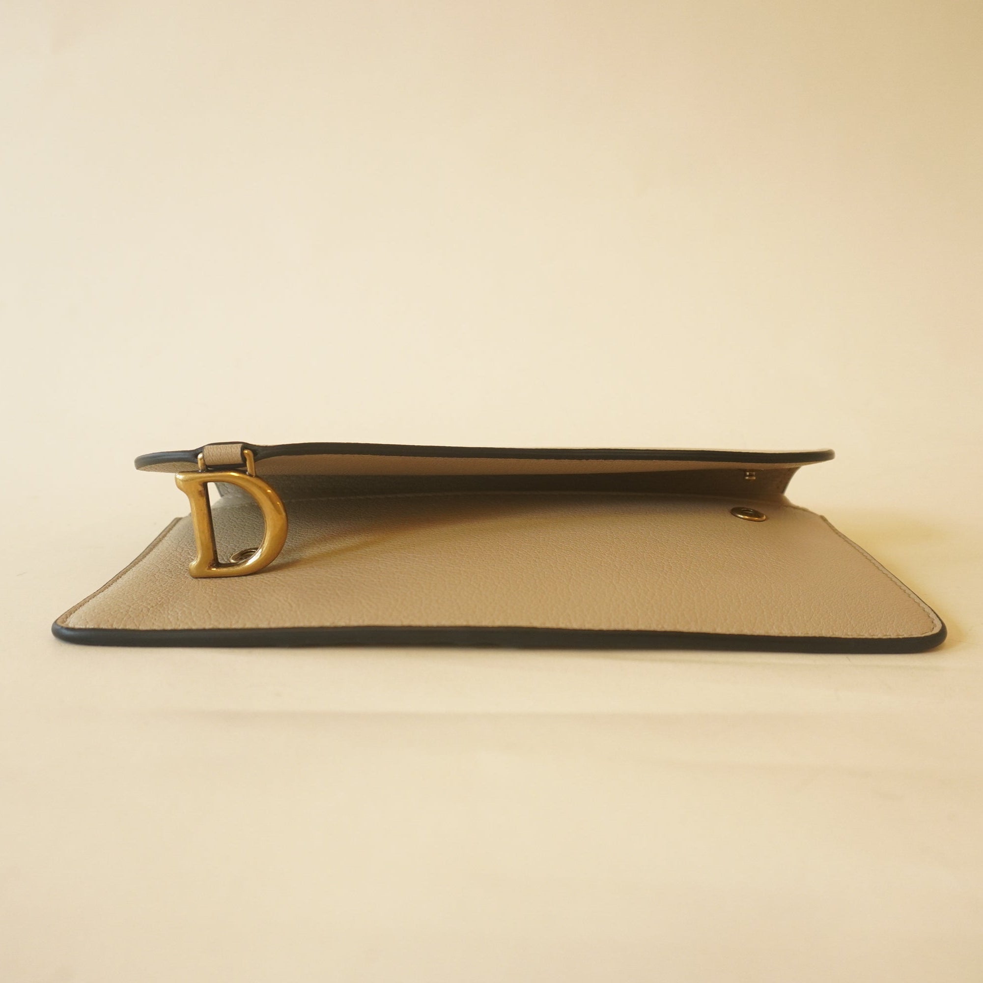 PRE-OWNED Beige Large Saddle Flap Zipped Wallet