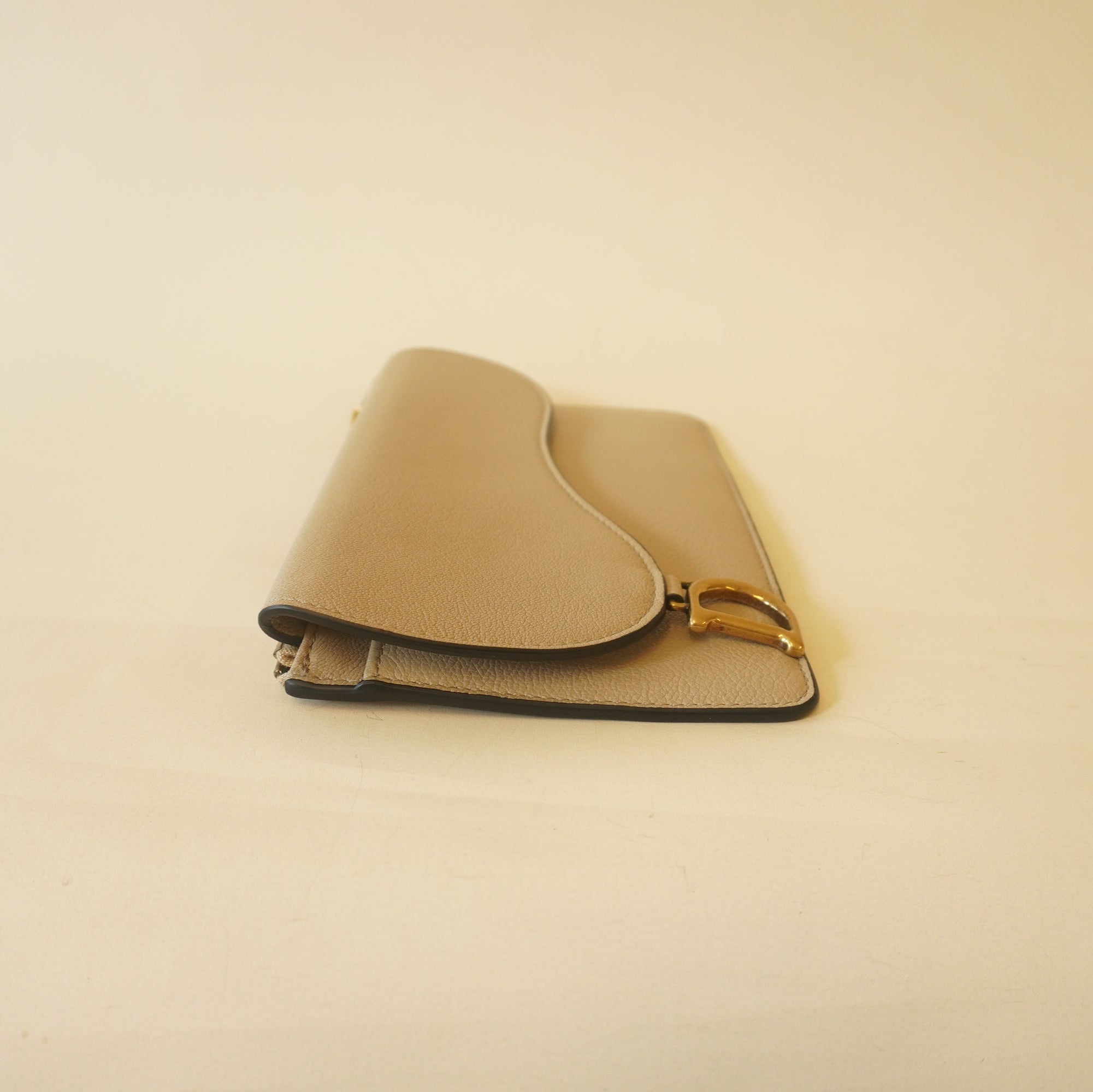 PRE-OWNED Beige Large Saddle Flap Zipped Wallet
