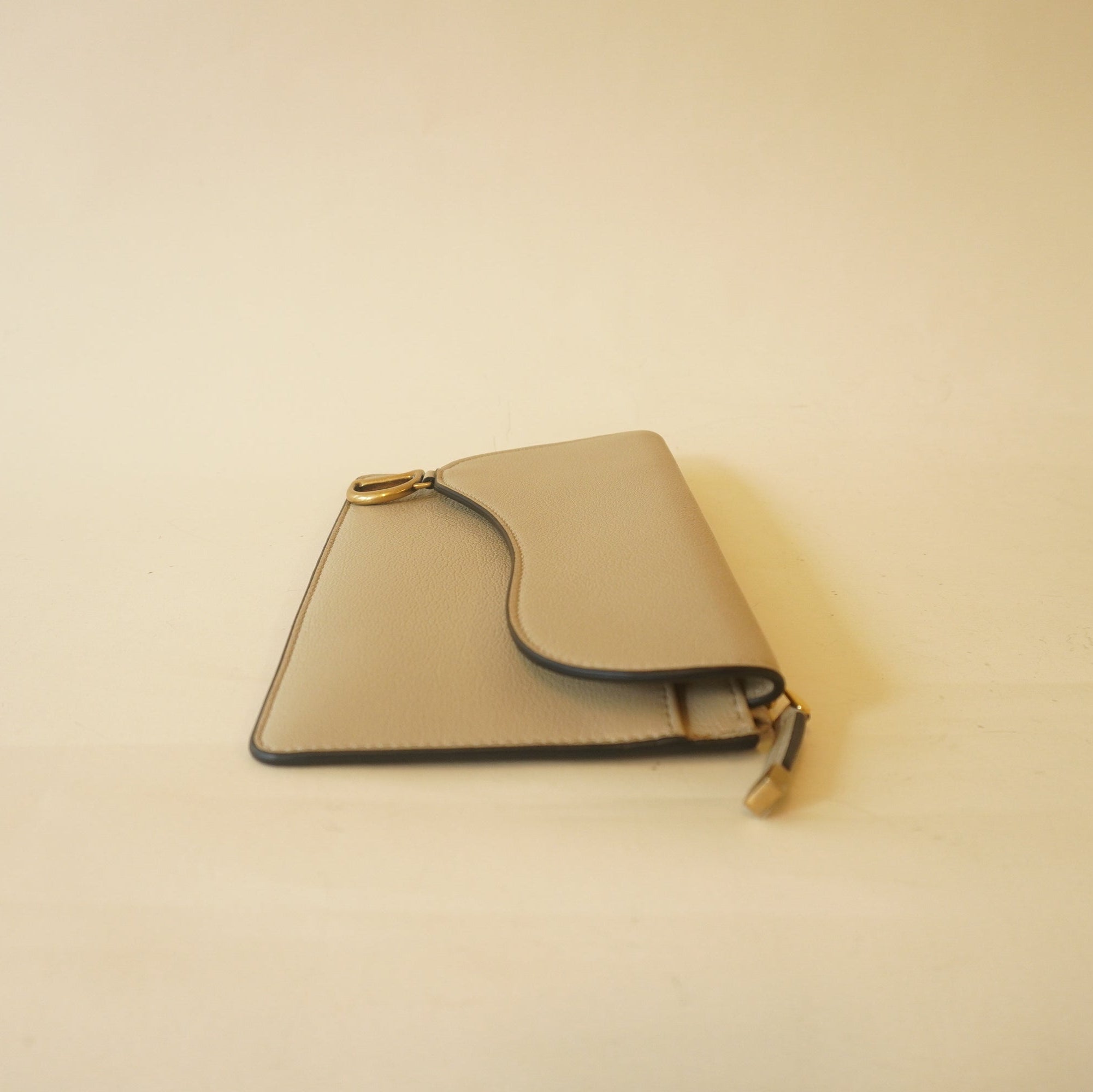 PRE-OWNED Beige Large Saddle Flap Zipped Wallet