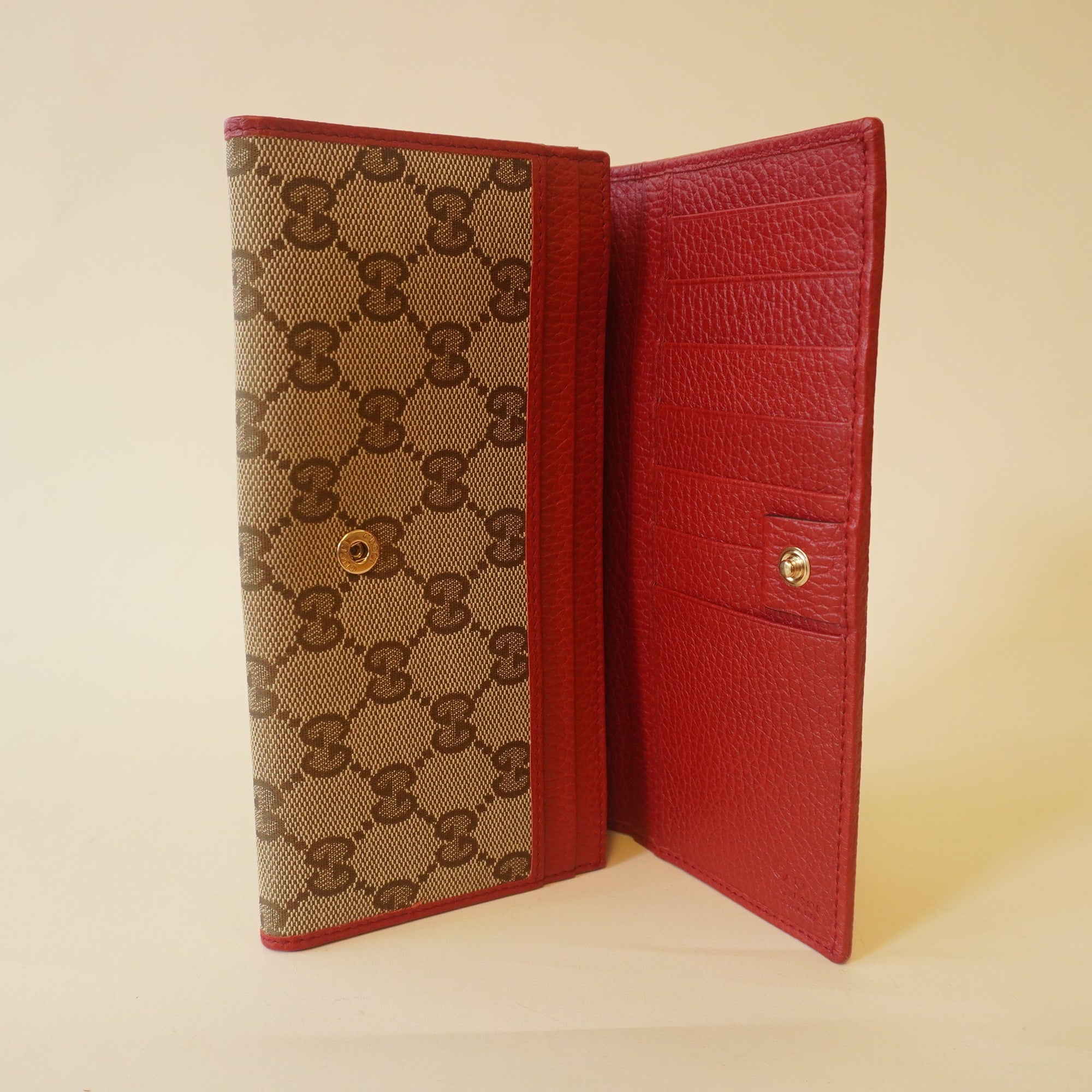 PRE-OWNED GG Canvas and Leather Flap Continental Wallet