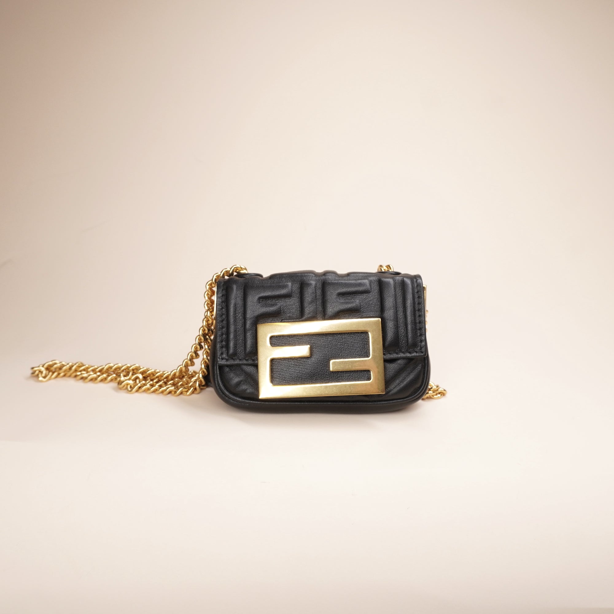 PRE-OWNED Black Embossed Leather Nano Baguette Crossbody Bag