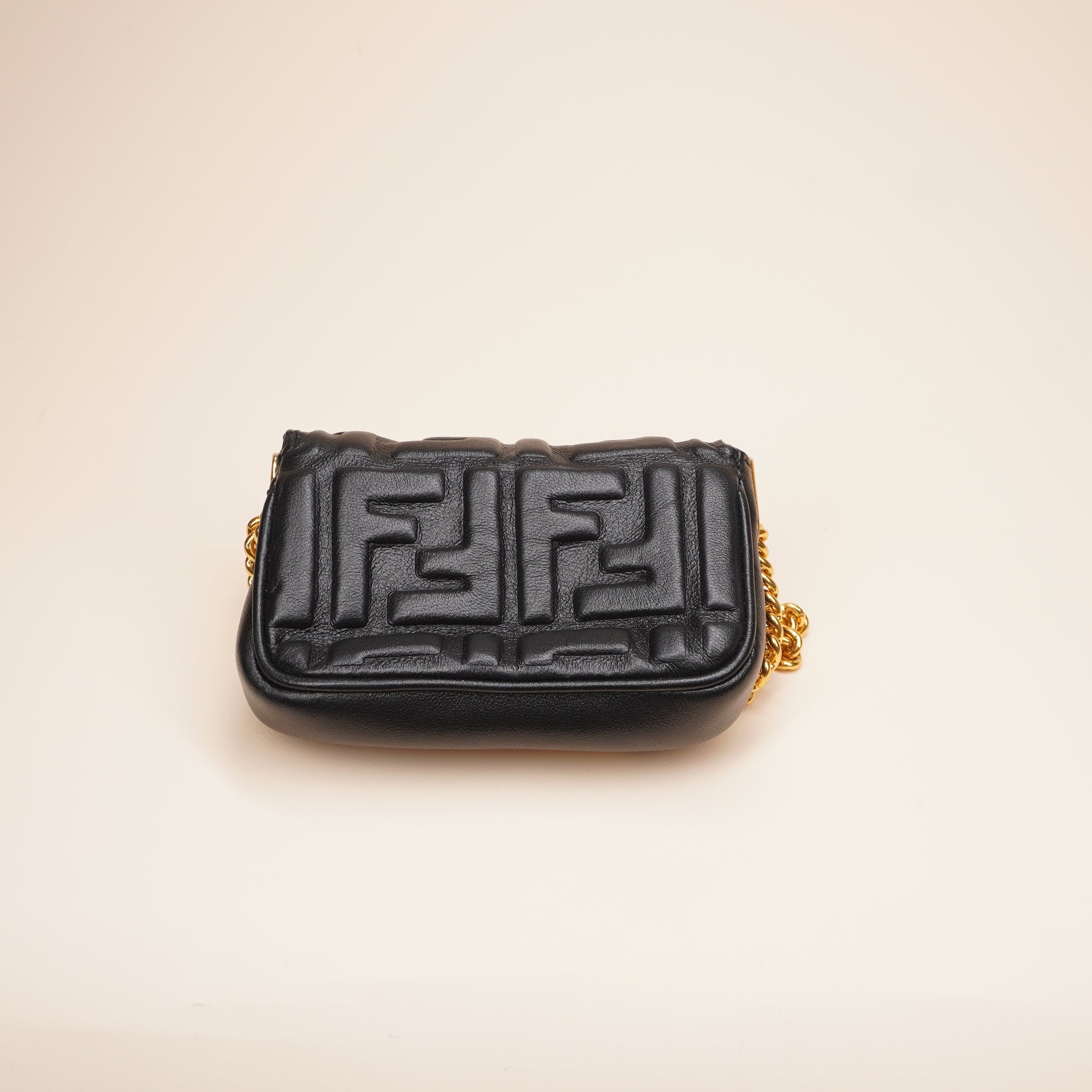 PRE-OWNED Black Embossed Leather Nano Baguette Crossbody Bag