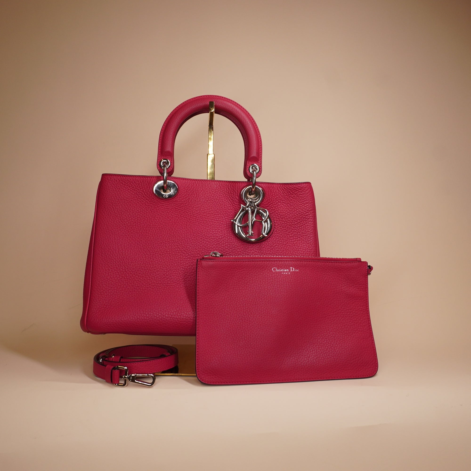 PRE-OWNED Pink Pebbled Leather Medium Diorissimo Tote Bag