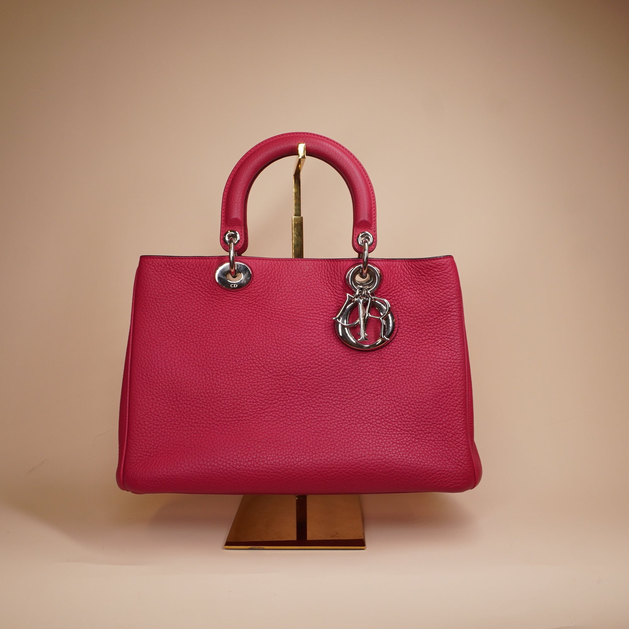 PRE-OWNED Pink Pebbled Leather Medium Diorissimo Tote Bag