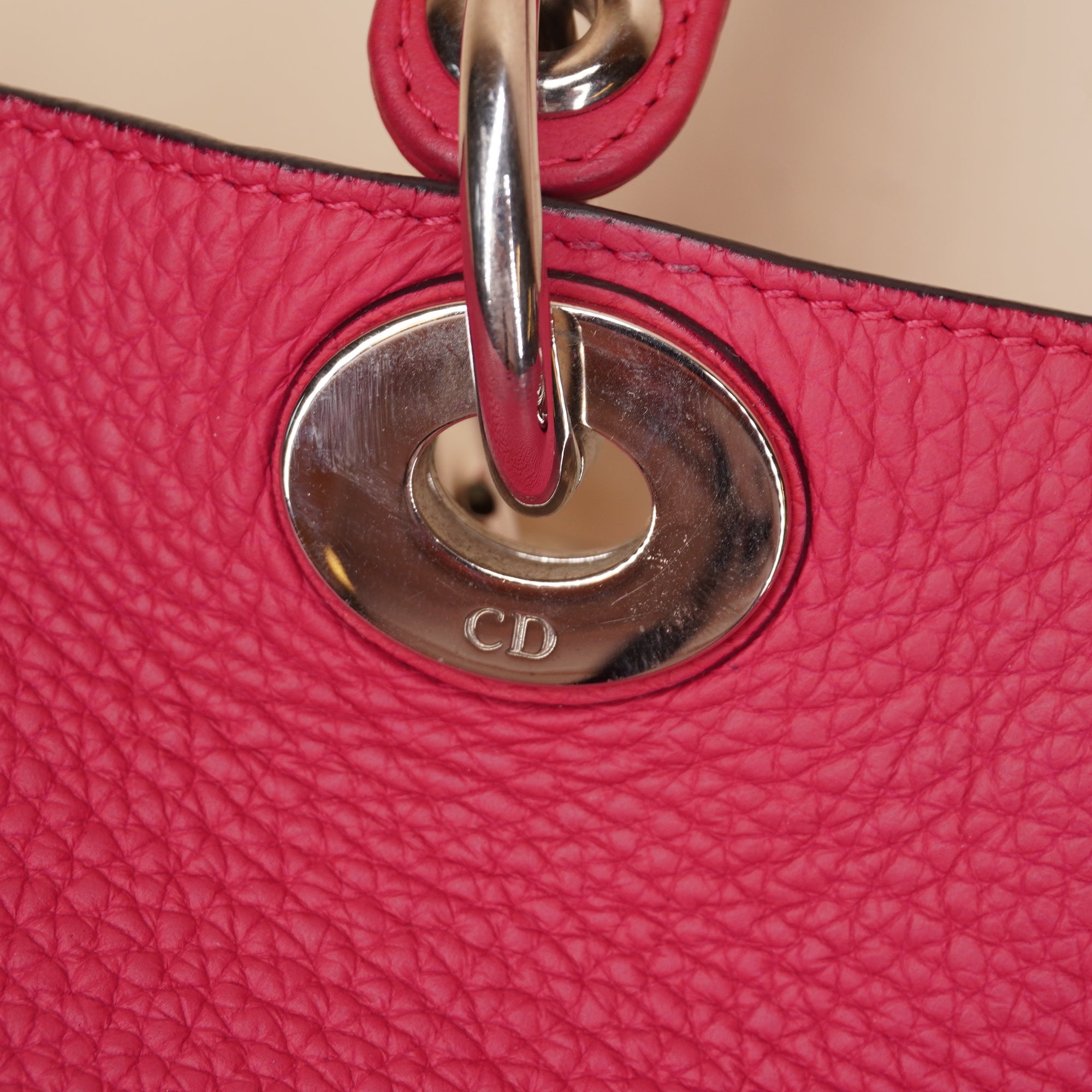 PRE-OWNED Pink Pebbled Leather Medium Diorissimo Tote Bag