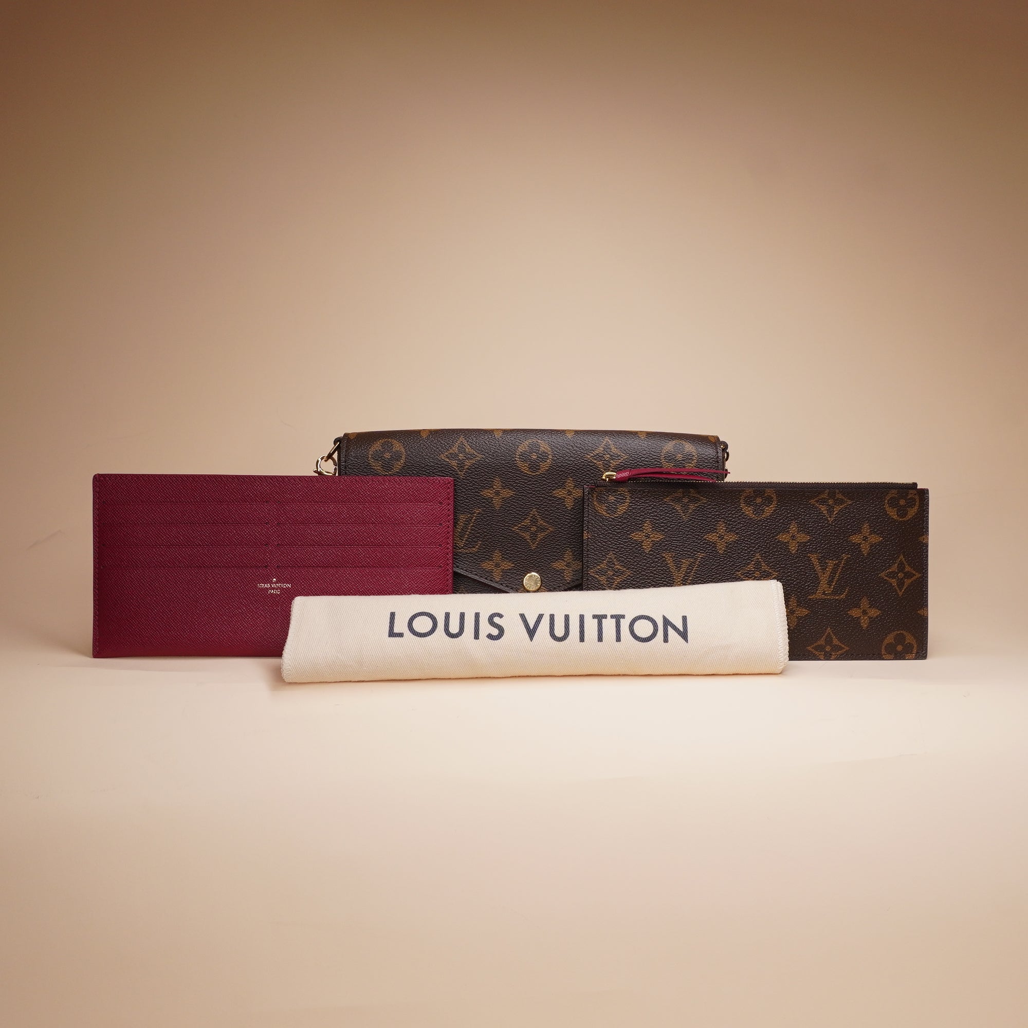 PRE-OWNED LV Monogram Pochette Felicie Chain Wallet Fuchsia
