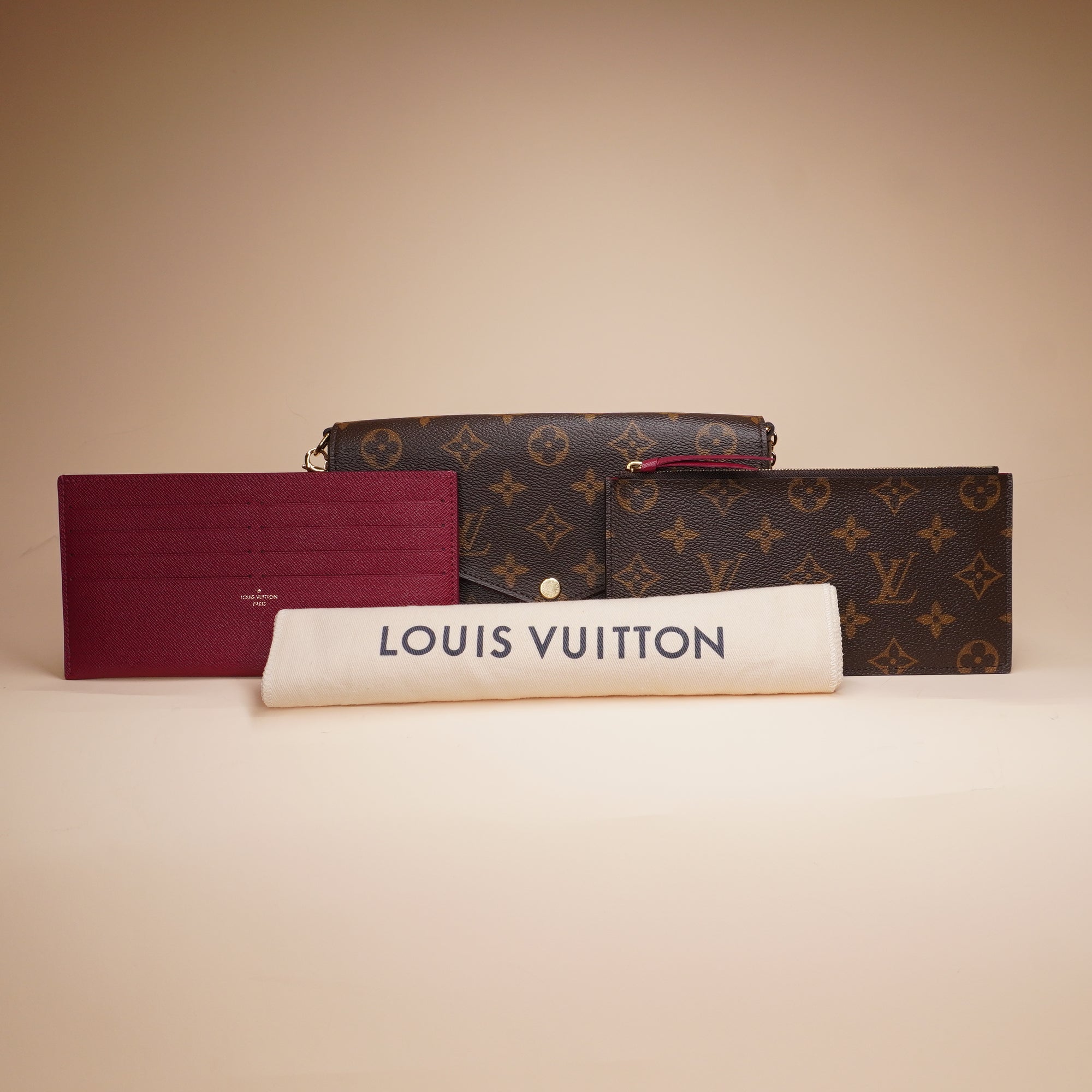 PRE-OWNED LV Monogram Pochette Felicie Chain Wallet Fuchsia