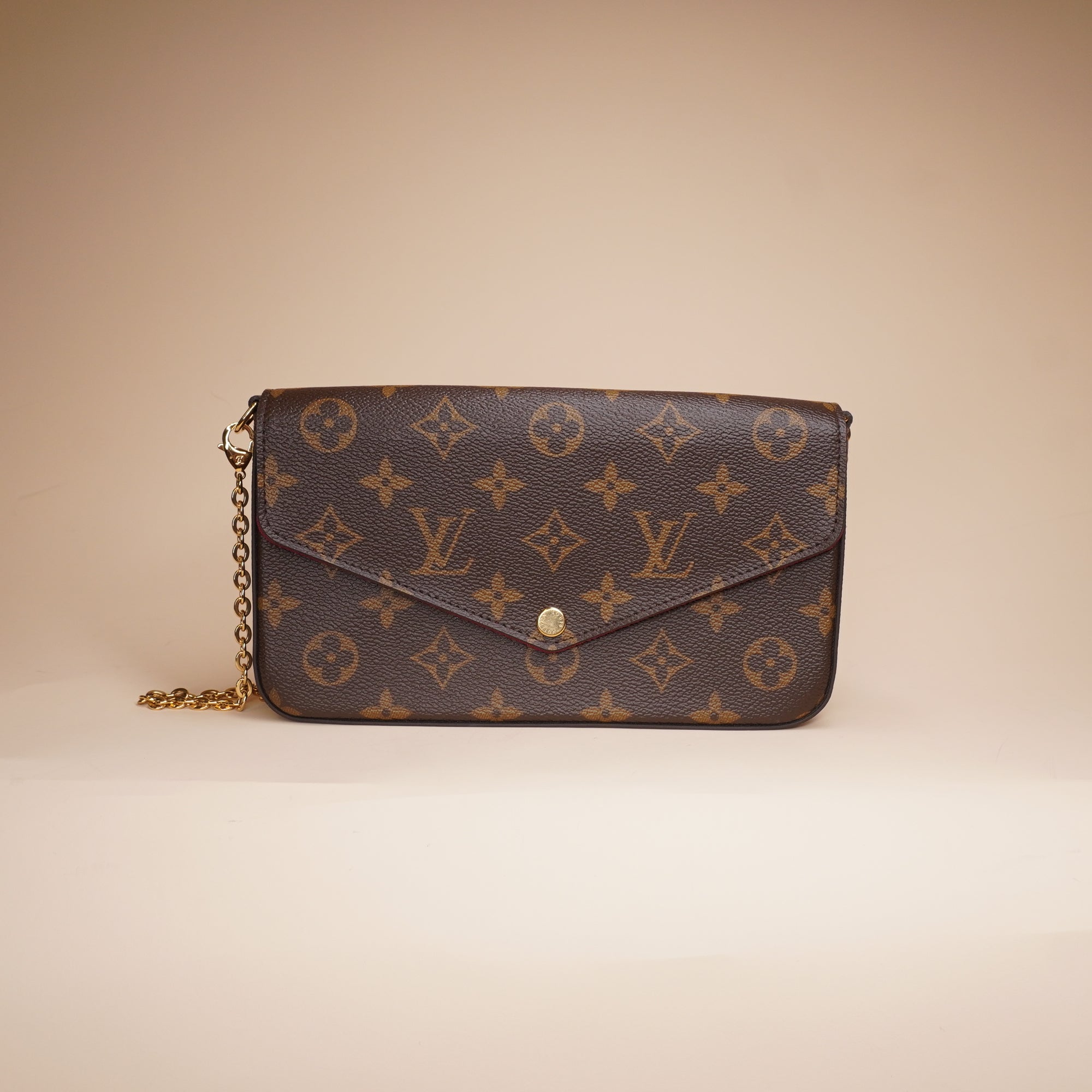 PRE-OWNED LV Monogram Pochette Felicie Chain Wallet Fuchsia