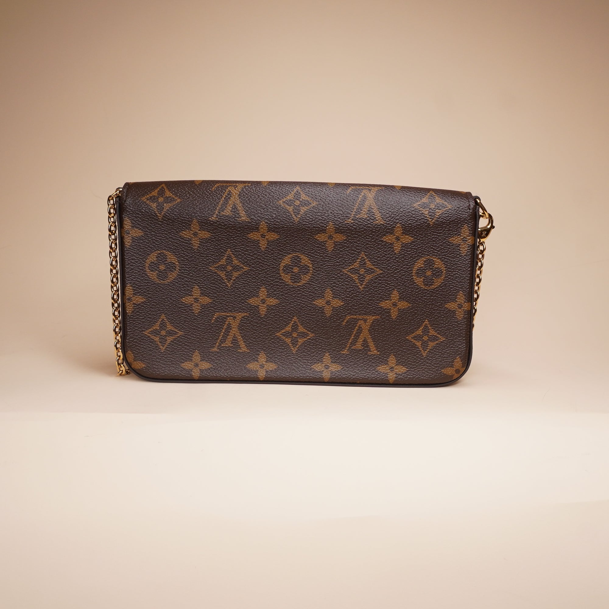 PRE-OWNED LV Monogram Pochette Felicie Chain Wallet Fuchsia