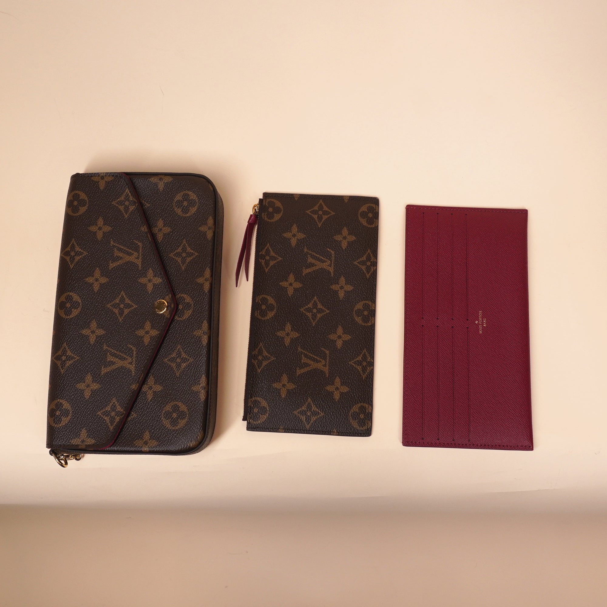 PRE-OWNED LV Monogram Pochette Felicie Chain Wallet Fuchsia