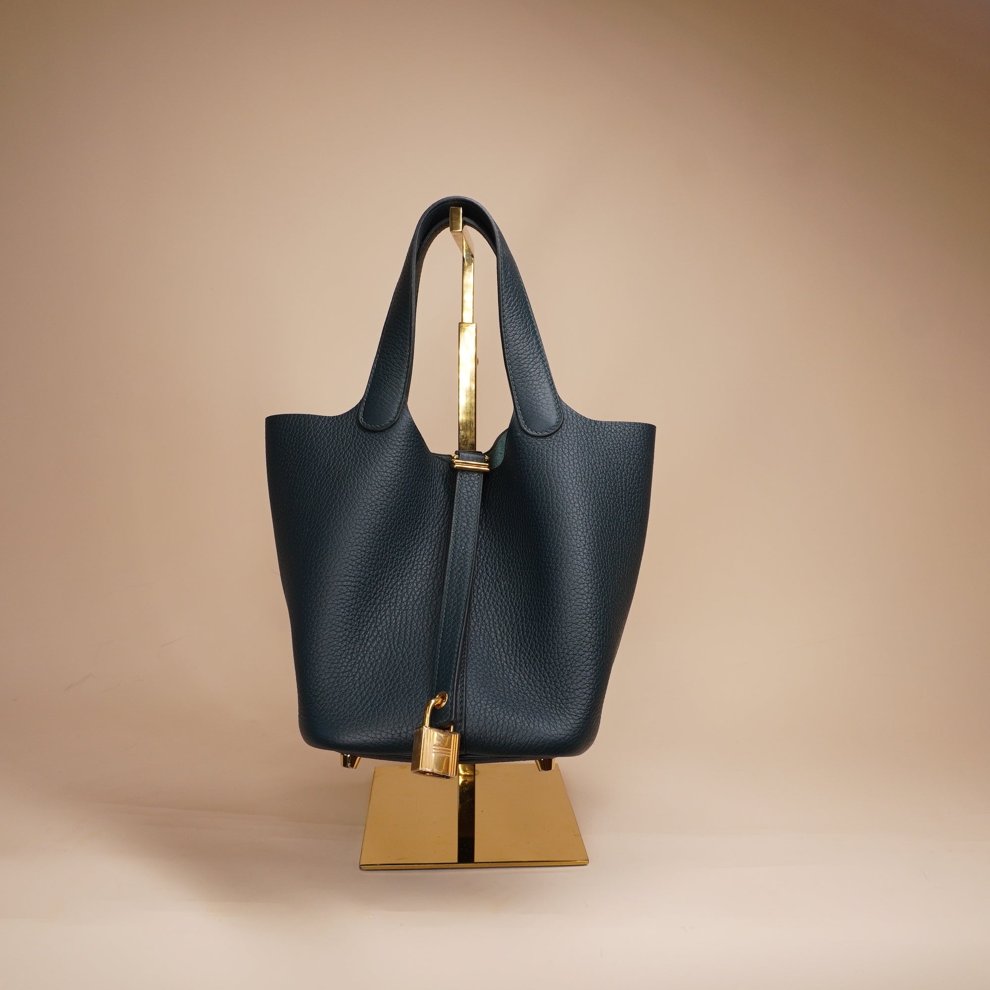 PRE-OWNED Picotin Leather Mini Bag Navy in Leather