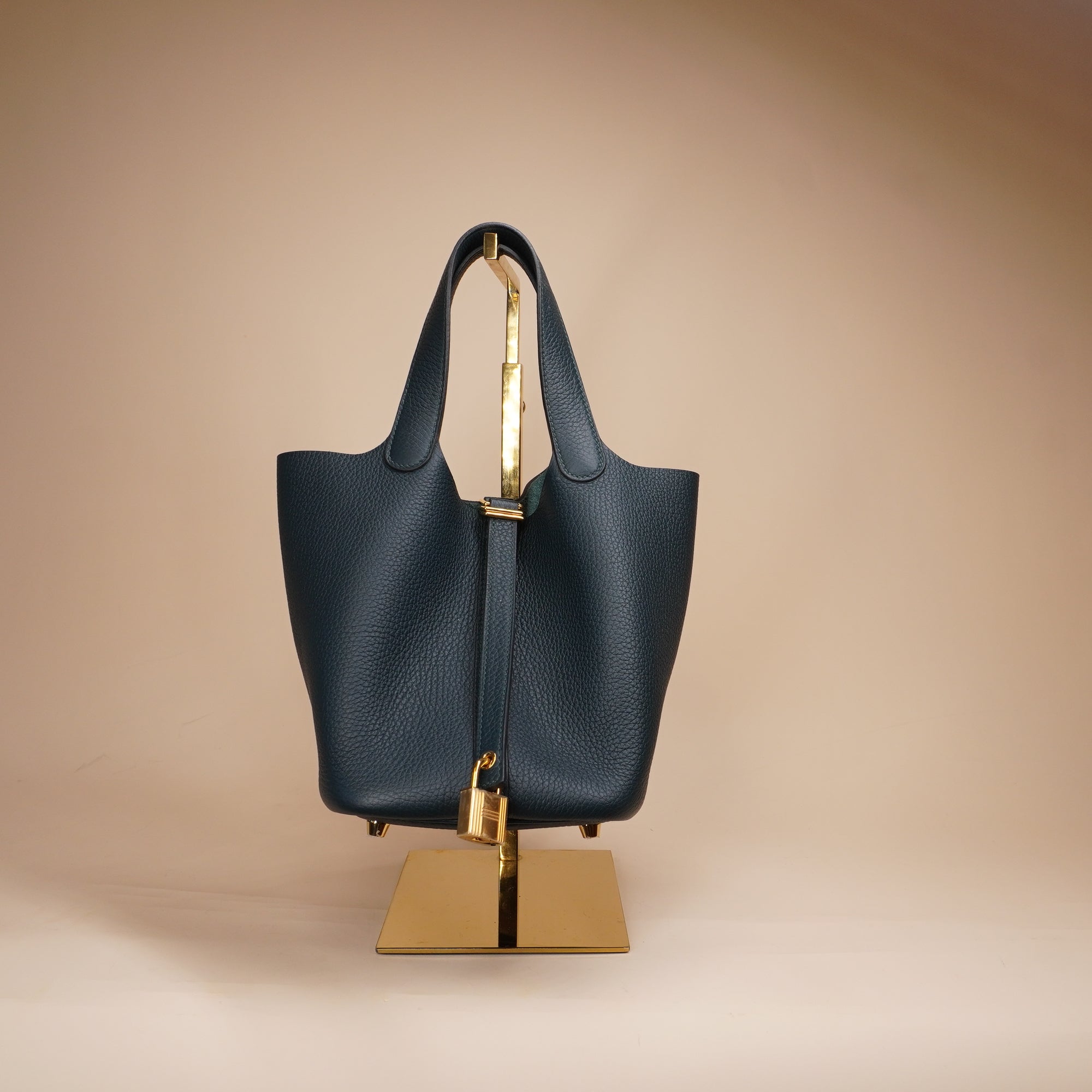 PRE-OWNED Picotin Leather Mini Bag Navy in Leather