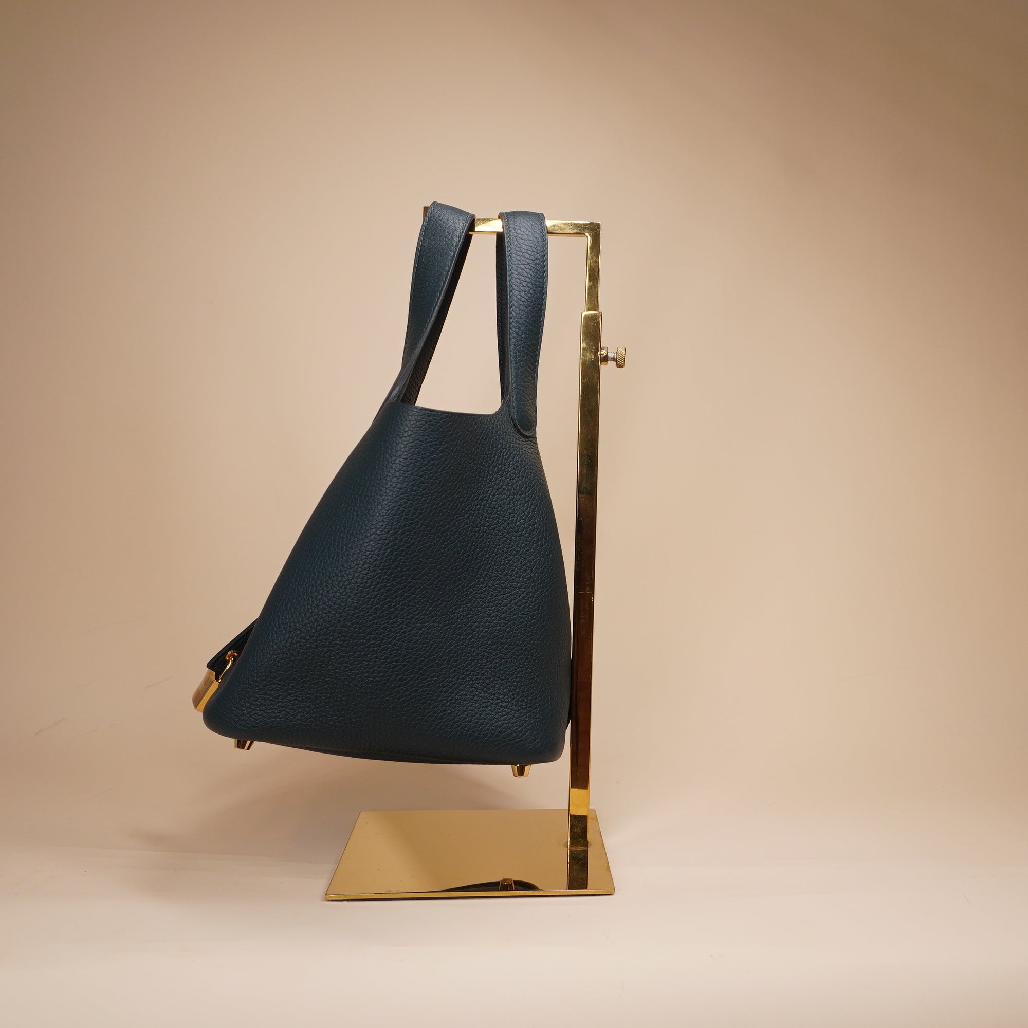 PRE-OWNED Picotin Leather Mini Bag Navy in Leather