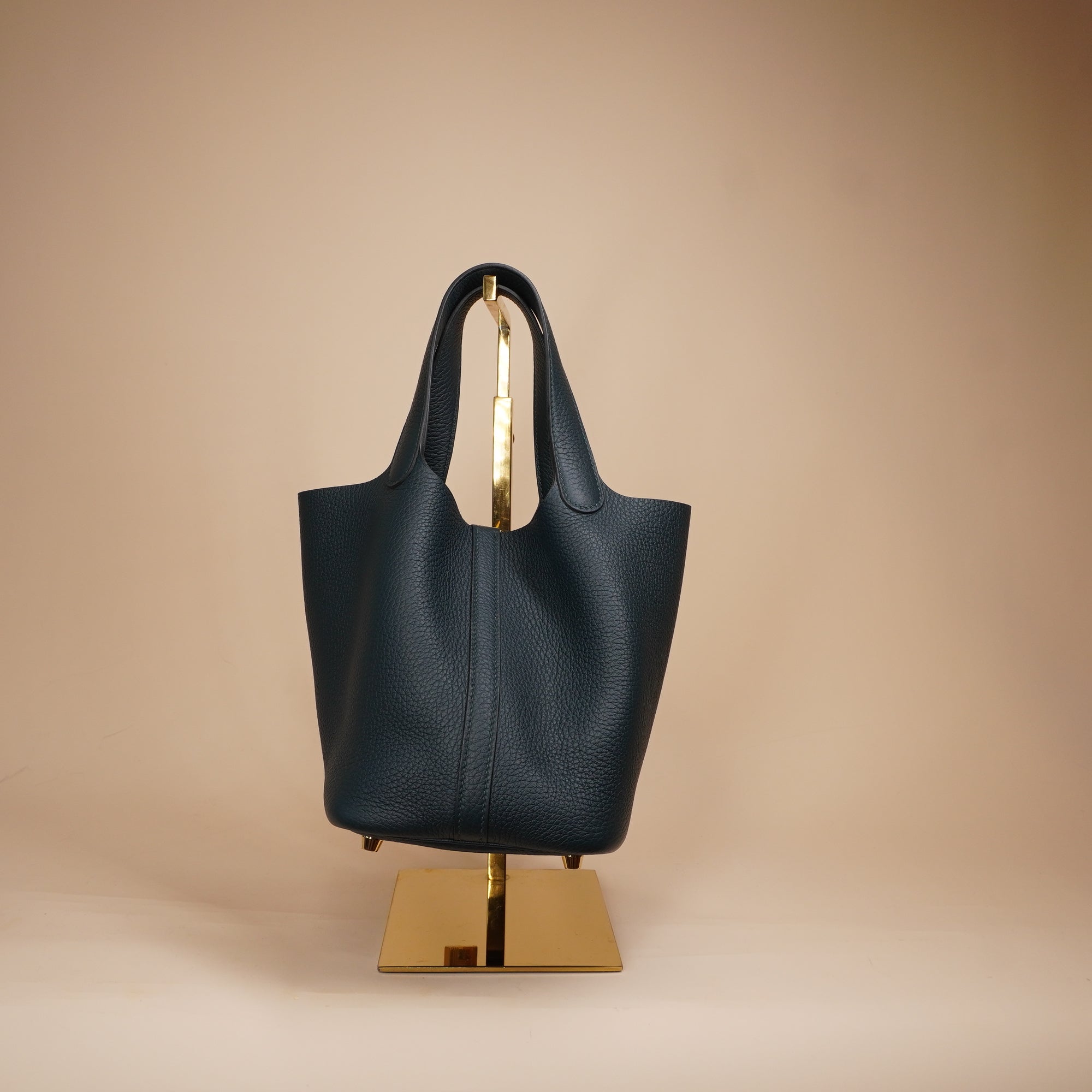 PRE-OWNED Picotin Leather Mini Bag Navy in Leather
