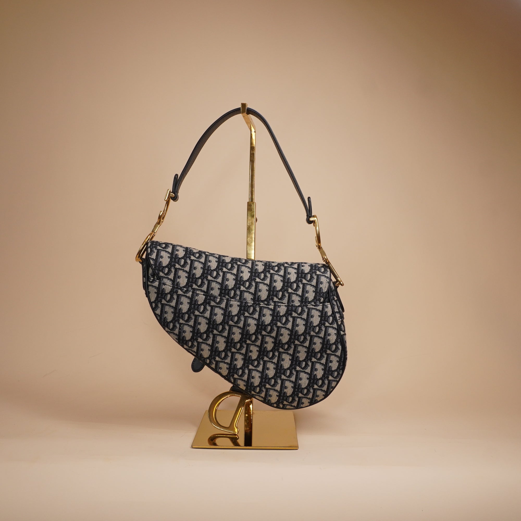 PRE-OWNED Saddle Bag Mini Blue Oblique Jacquard With Shoulder Strap