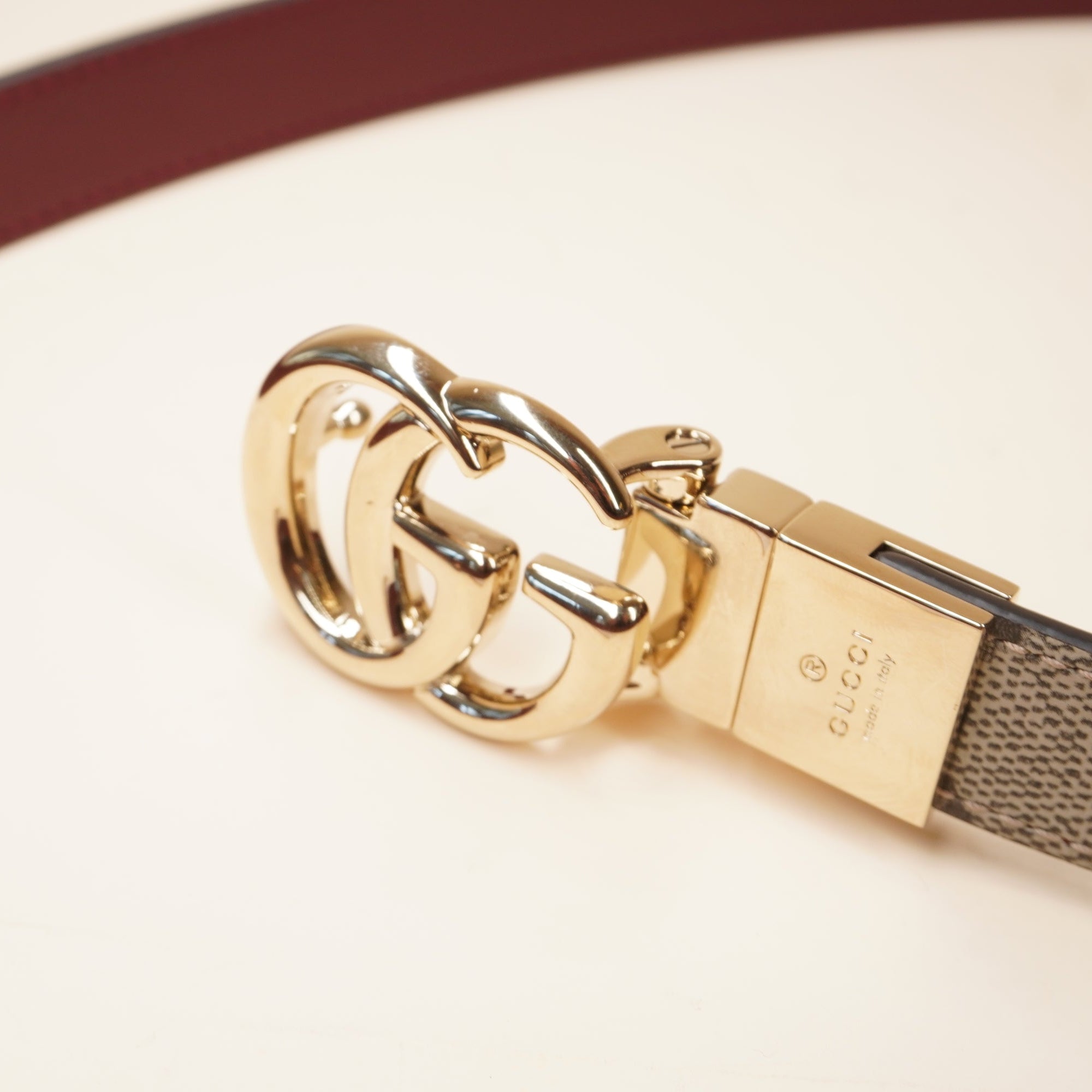 PRE-OWNED GG Signature Double G-Buckle Reversible Leather Belt