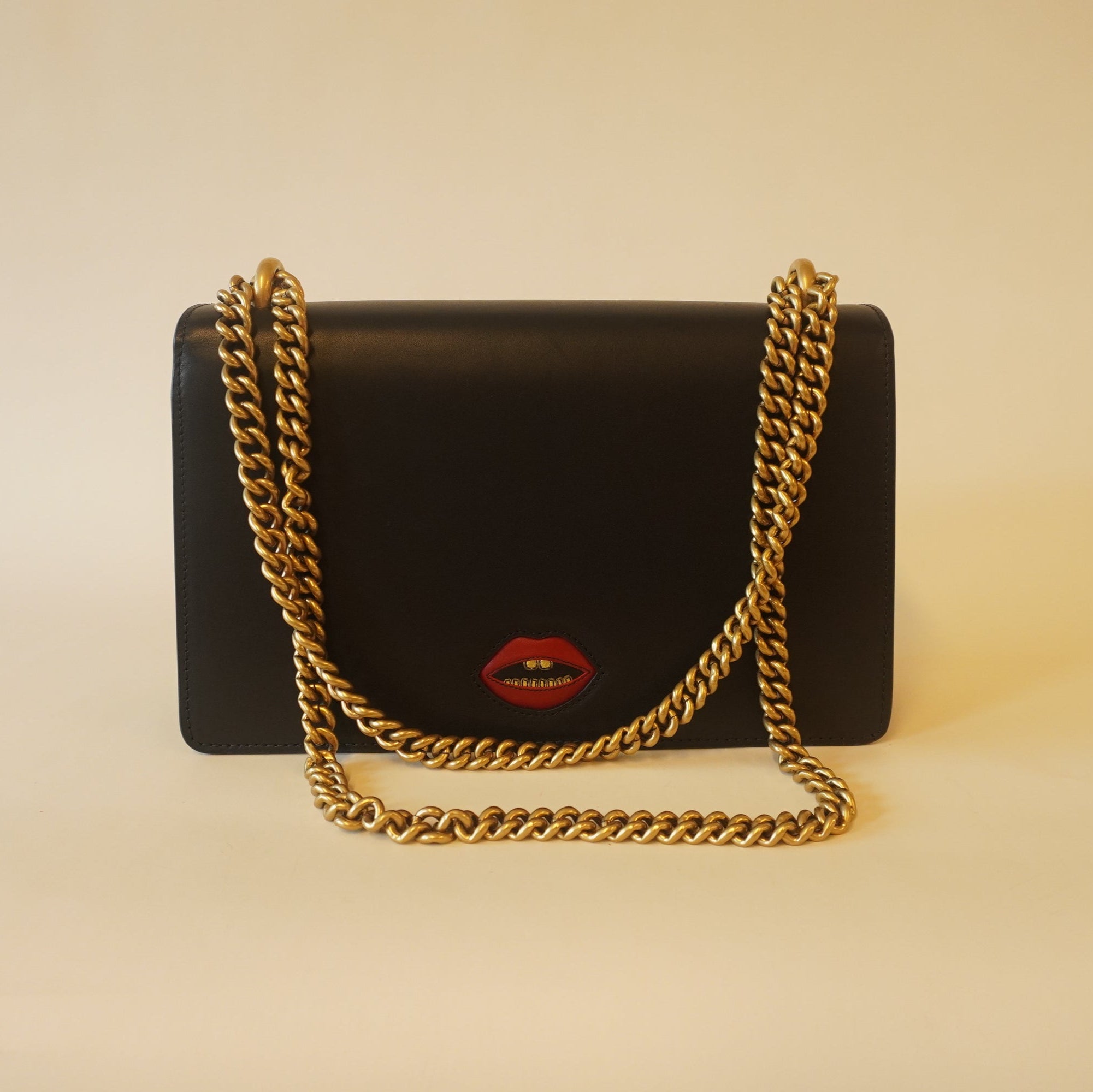 PRE-OWNED GG Black Knight Calfskin Malaga Kid Heart Medium Shoulder Bag