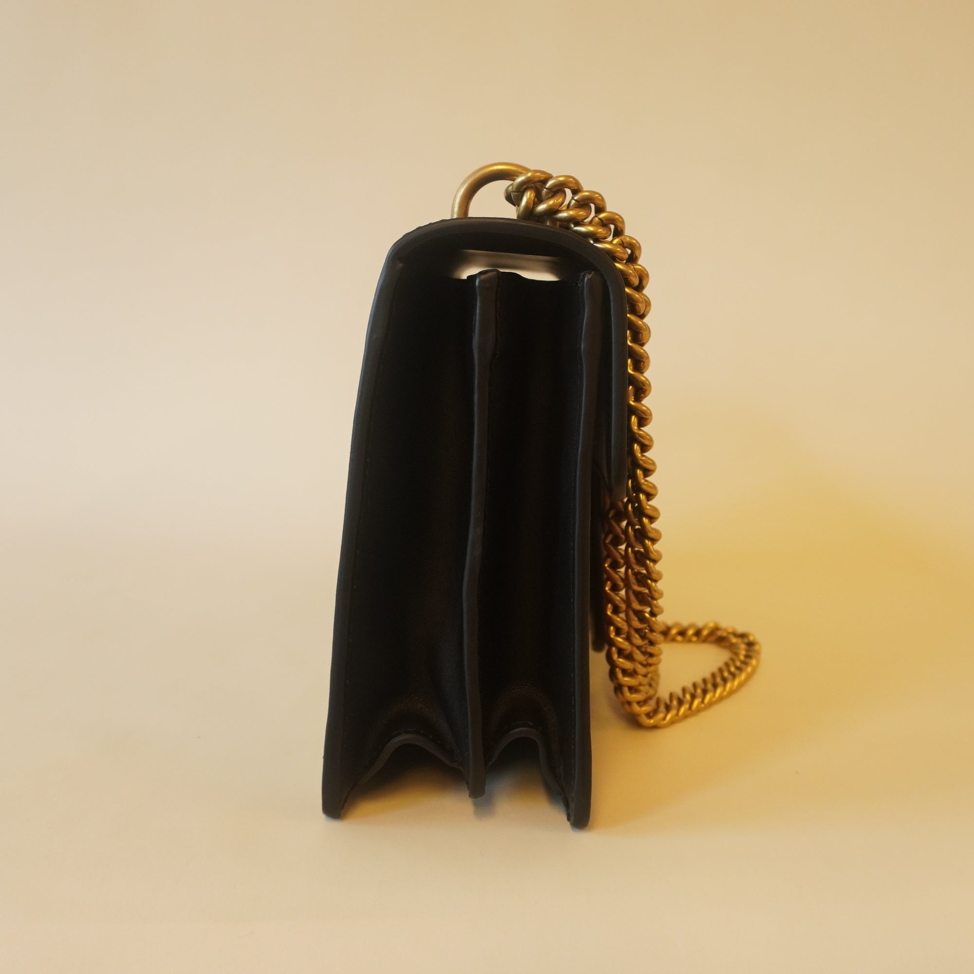 PRE-OWNED GG Black Knight Calfskin Malaga Kid Heart Medium Shoulder Bag