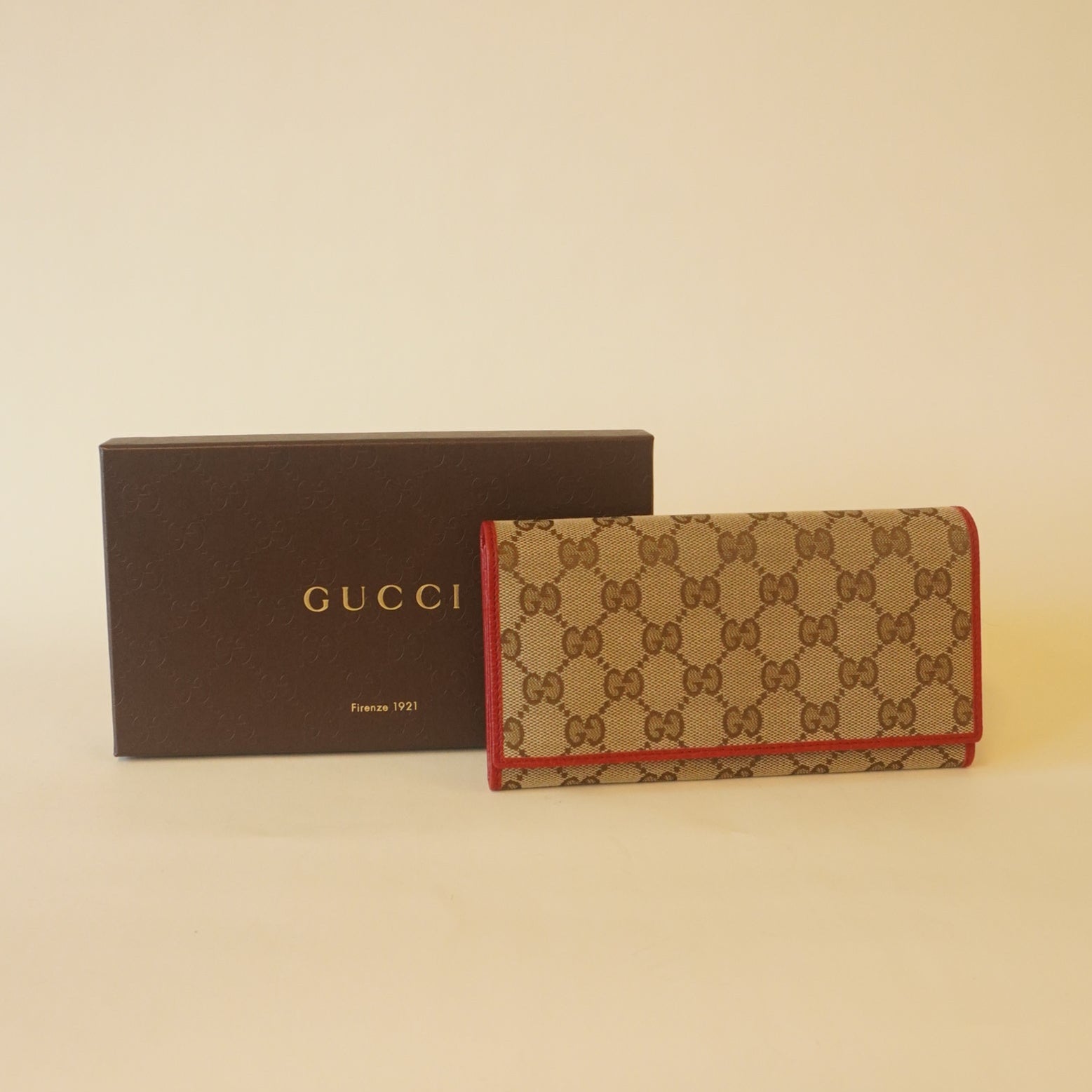 PRE-OWNED GG Canvas and Leather Flap Continental Wallet