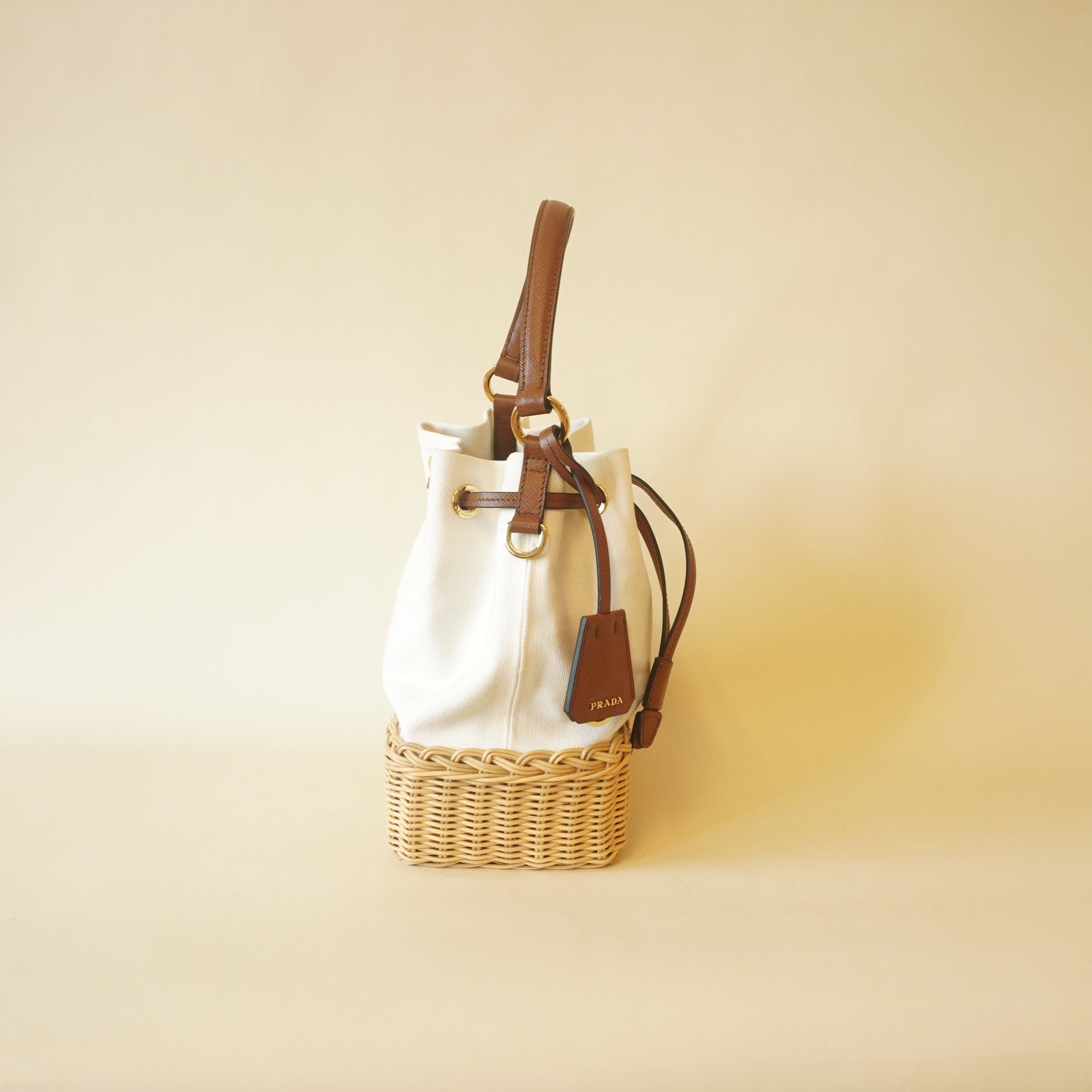 PRE-OWNED Wicker Canvas Bucket Naturale Shoulder Bag