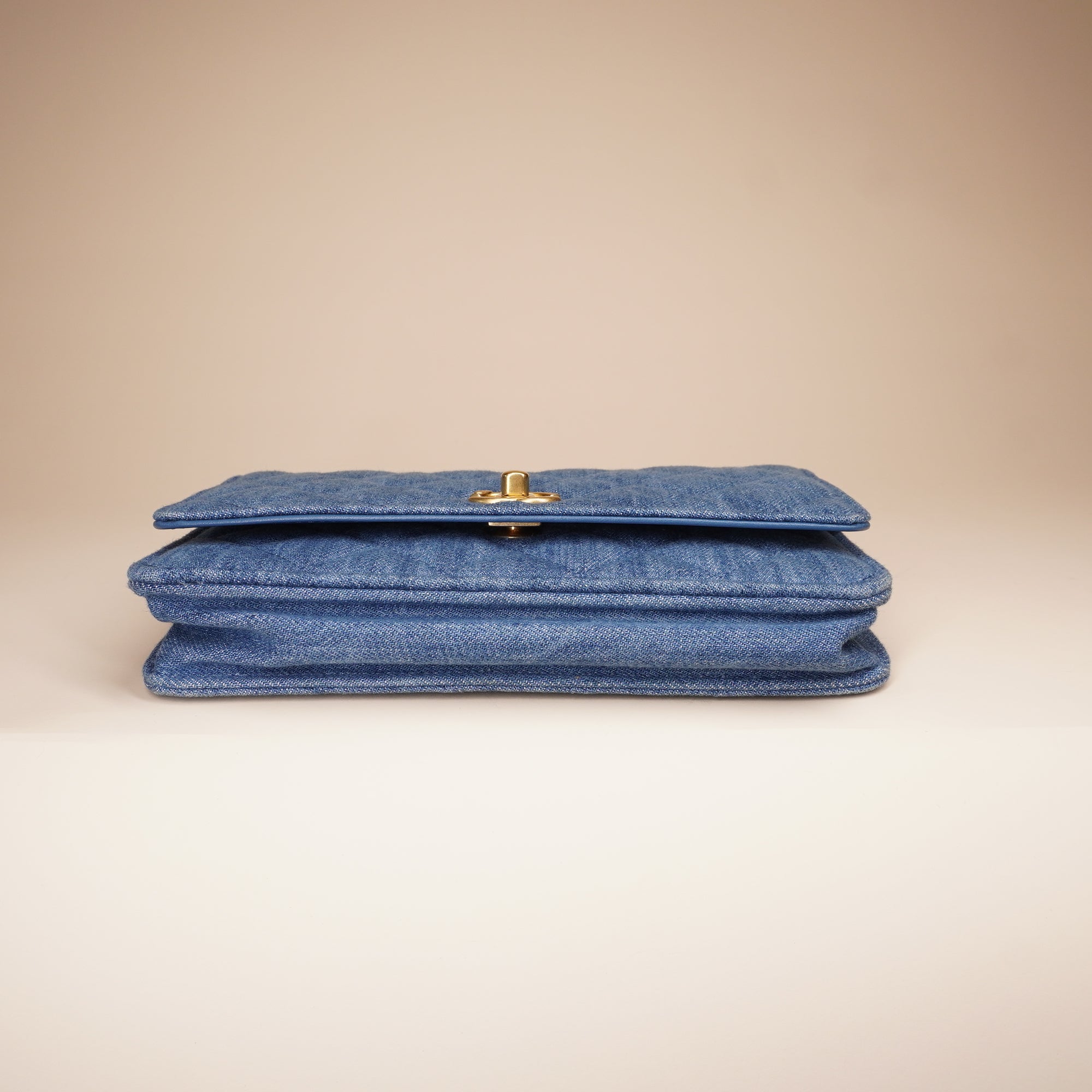 PRE-OWNED Denim Quilted CC Pearl Crush Wallet on Chain