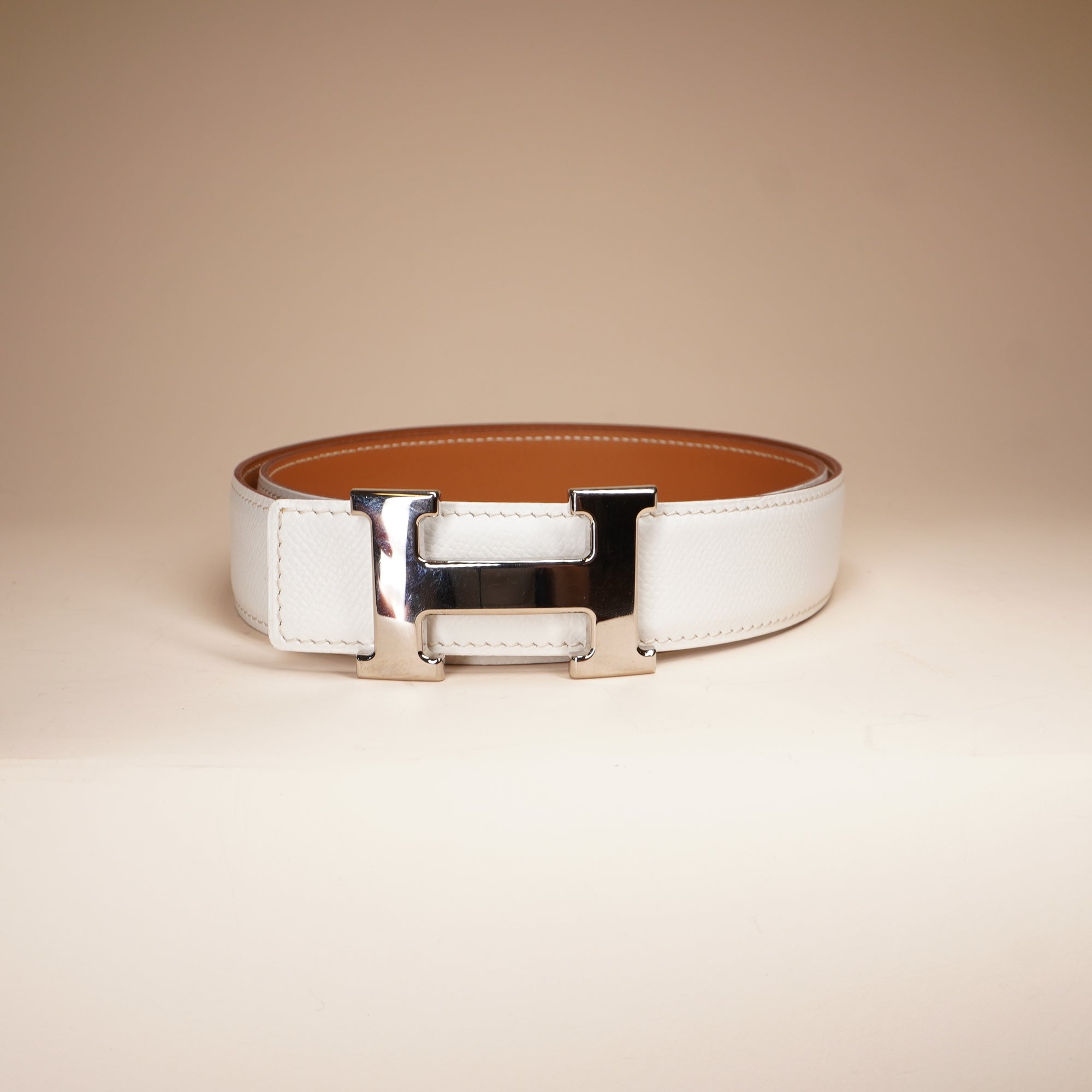 HERMES - White Reversible Constance Belt Size 90