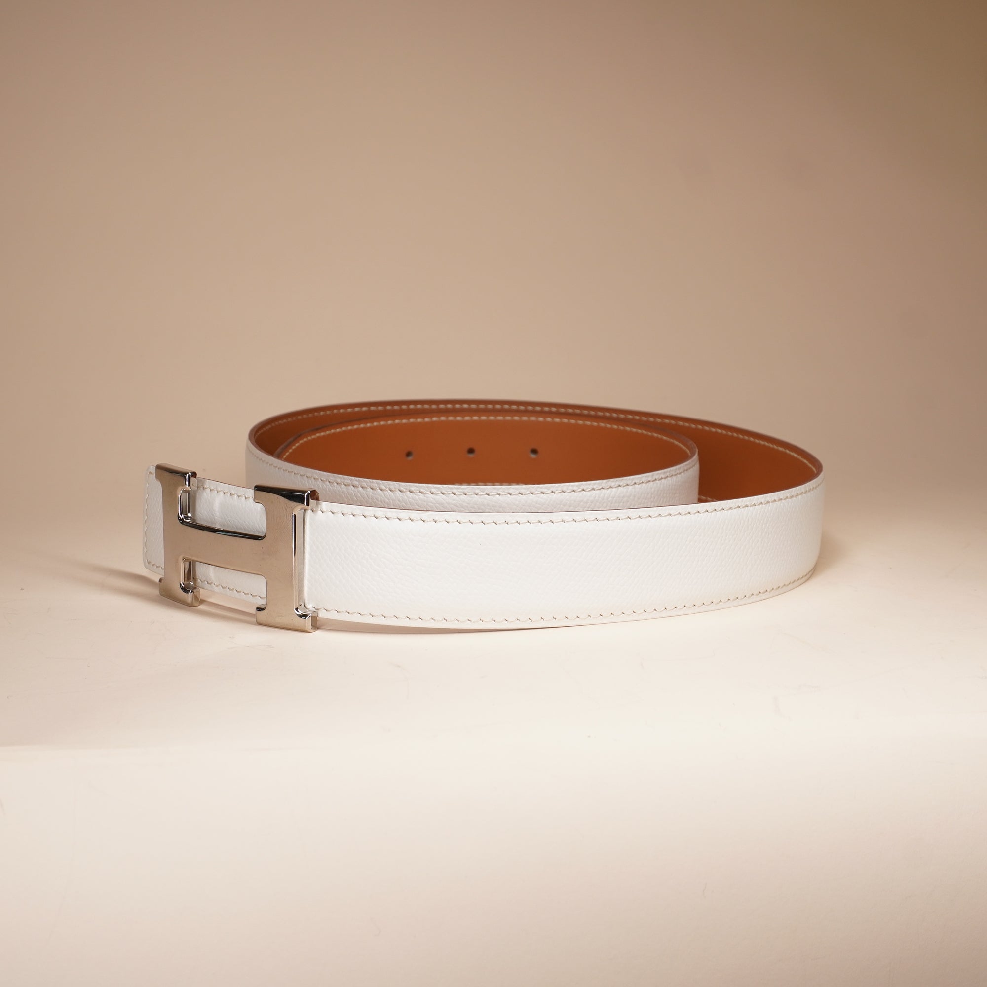 HERMES - White Reversible Constance Belt Size 90