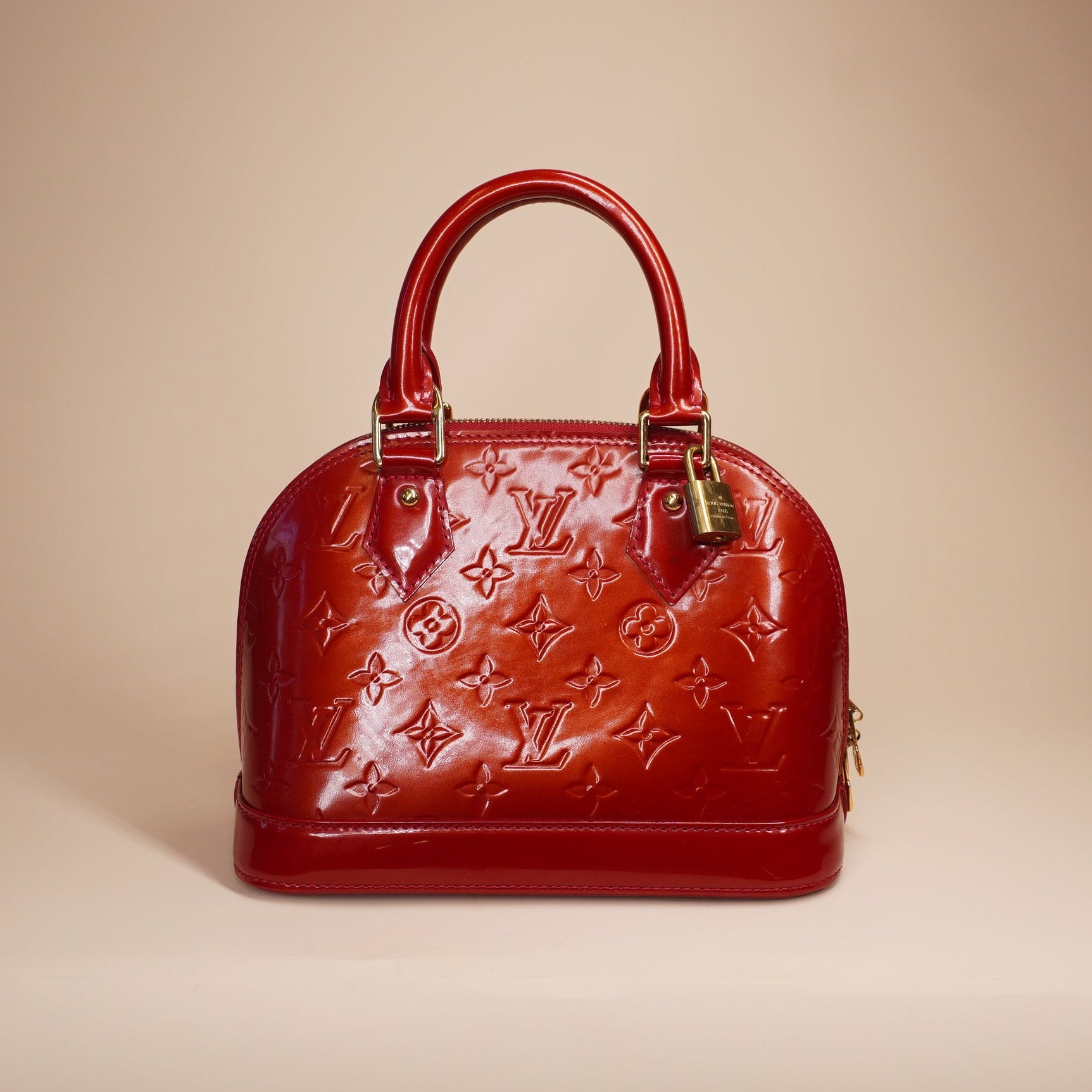 PRE-OWNED LV Red Monogram Vernis Alma BB Satchel