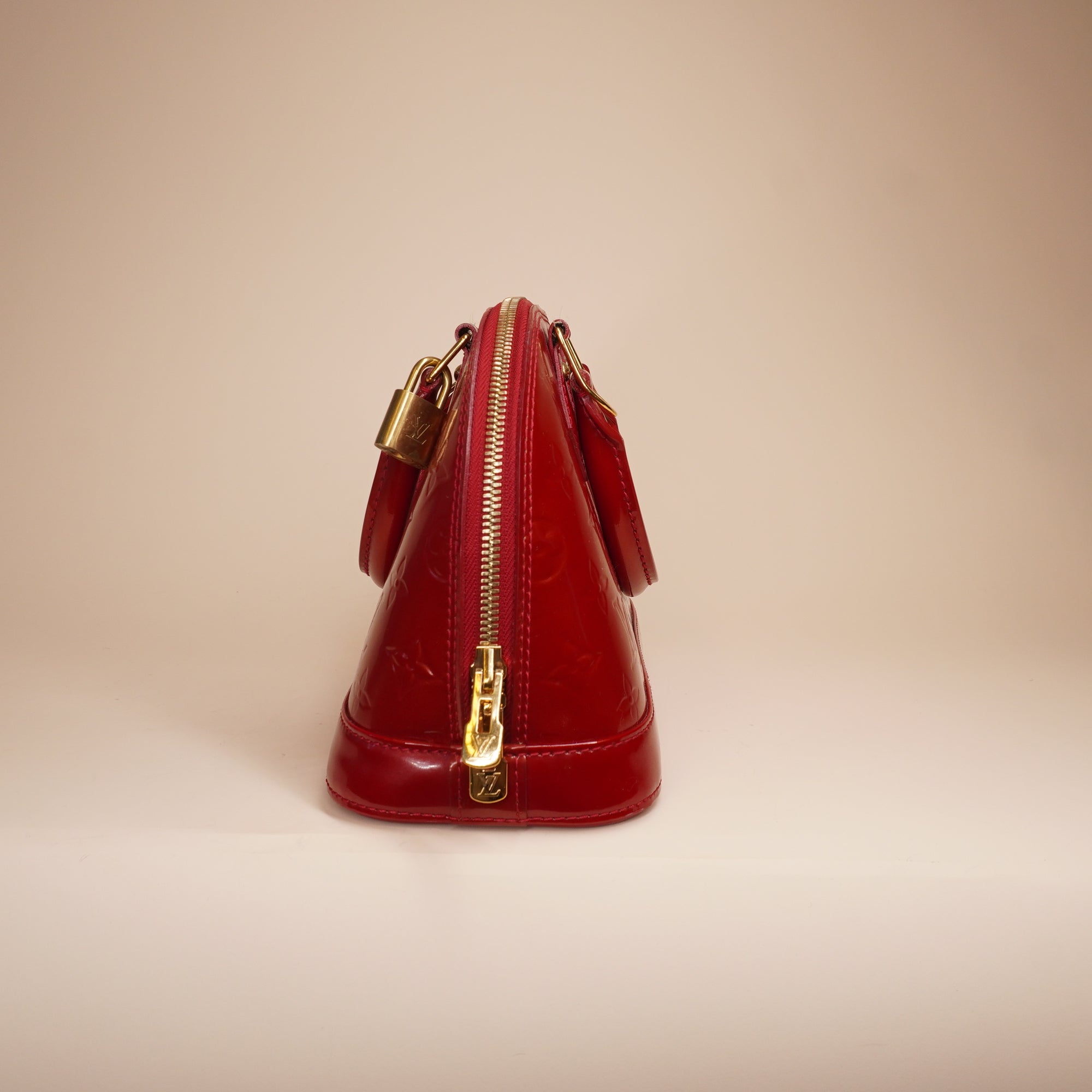 PRE-OWNED LV Red Monogram Vernis Alma BB Satchel