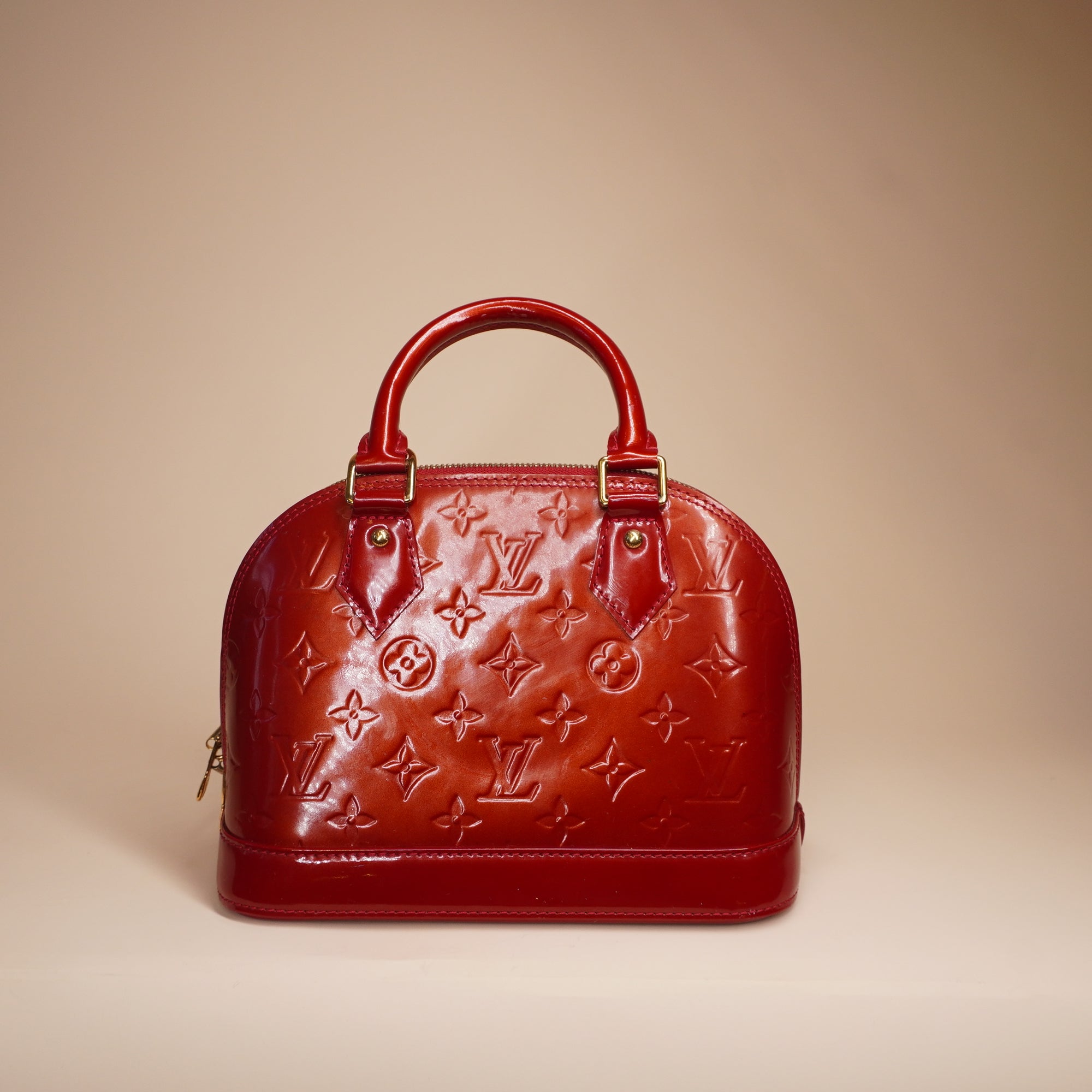 PRE-OWNED LV Red Monogram Vernis Alma BB Satchel