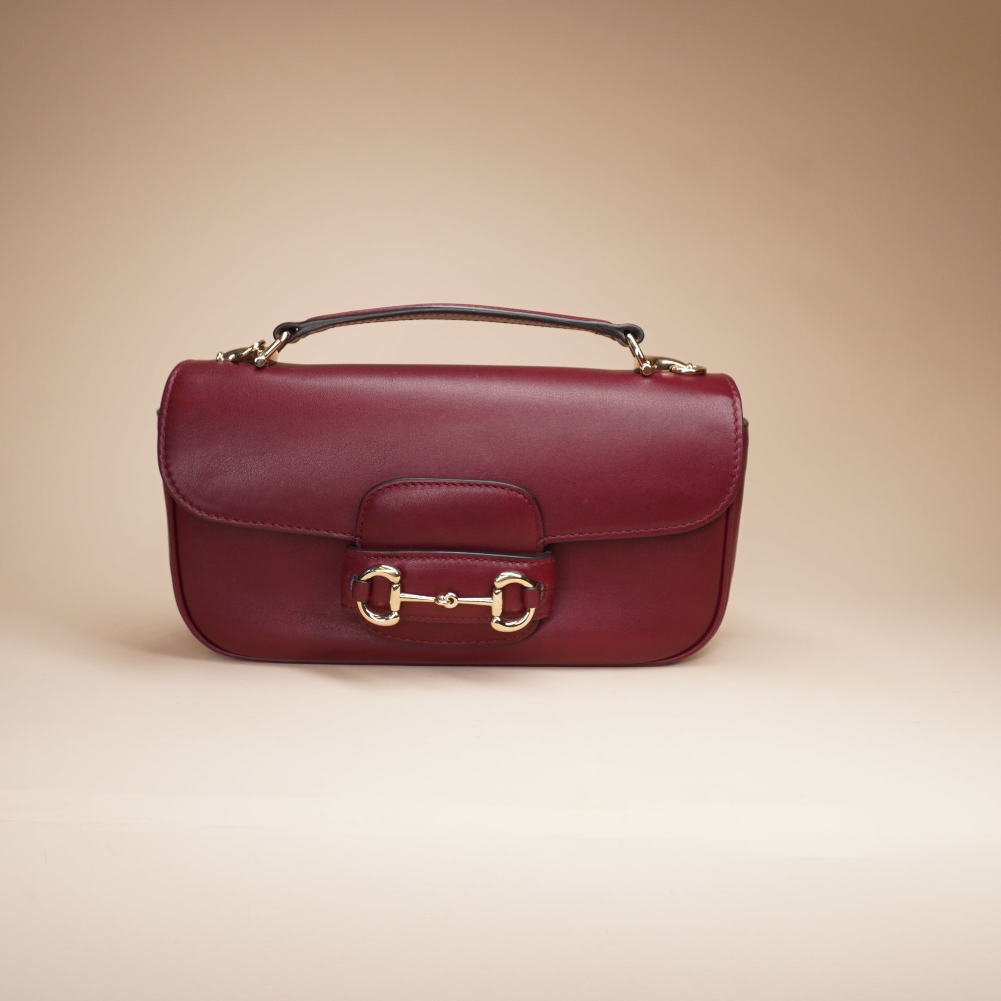 PRE-OWNED GG Soft Burgundy Calfskin Horsebit 1955 Small Shoulder Bag