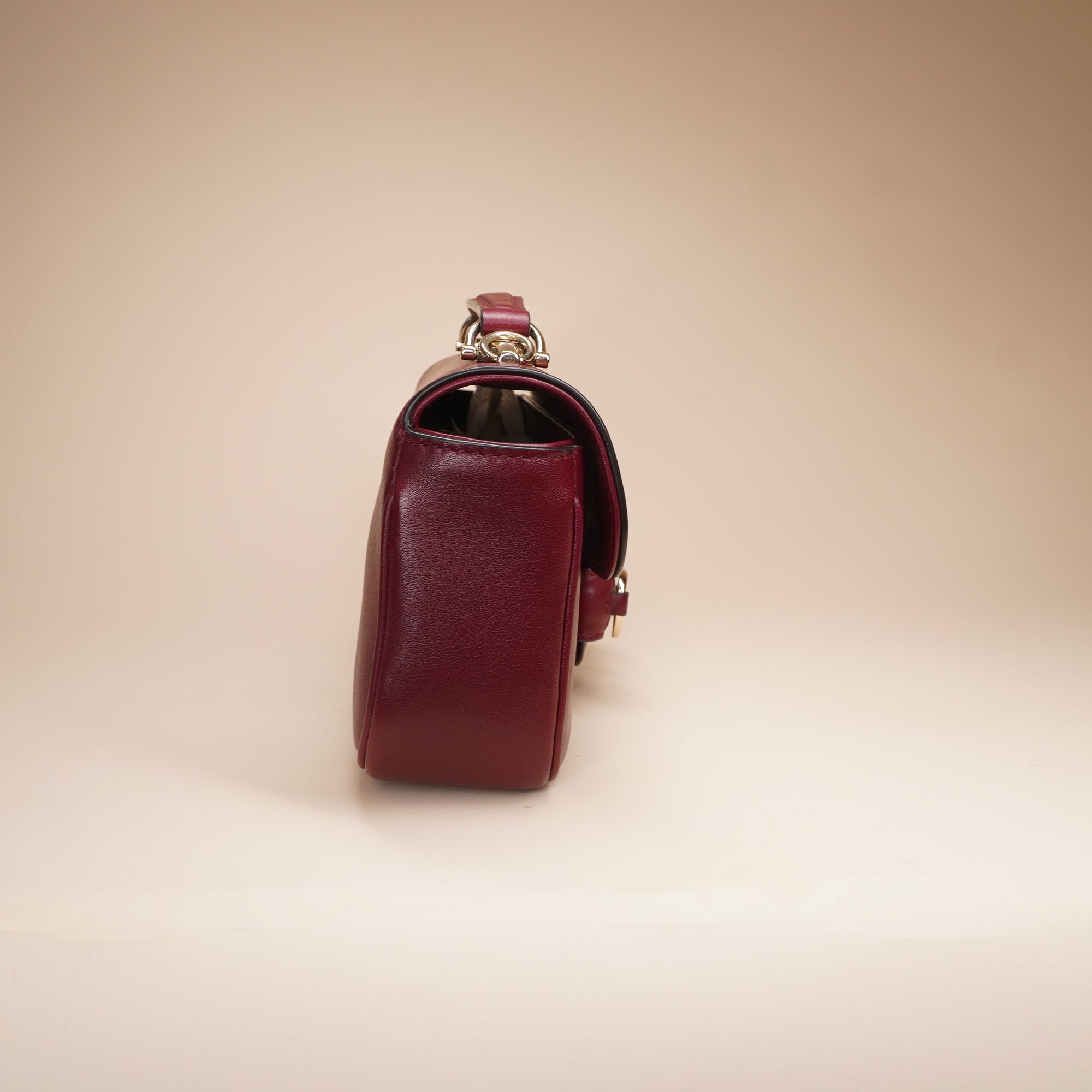 PRE-OWNED GG Soft Burgundy Calfskin Horsebit 1955 Small Shoulder Bag
