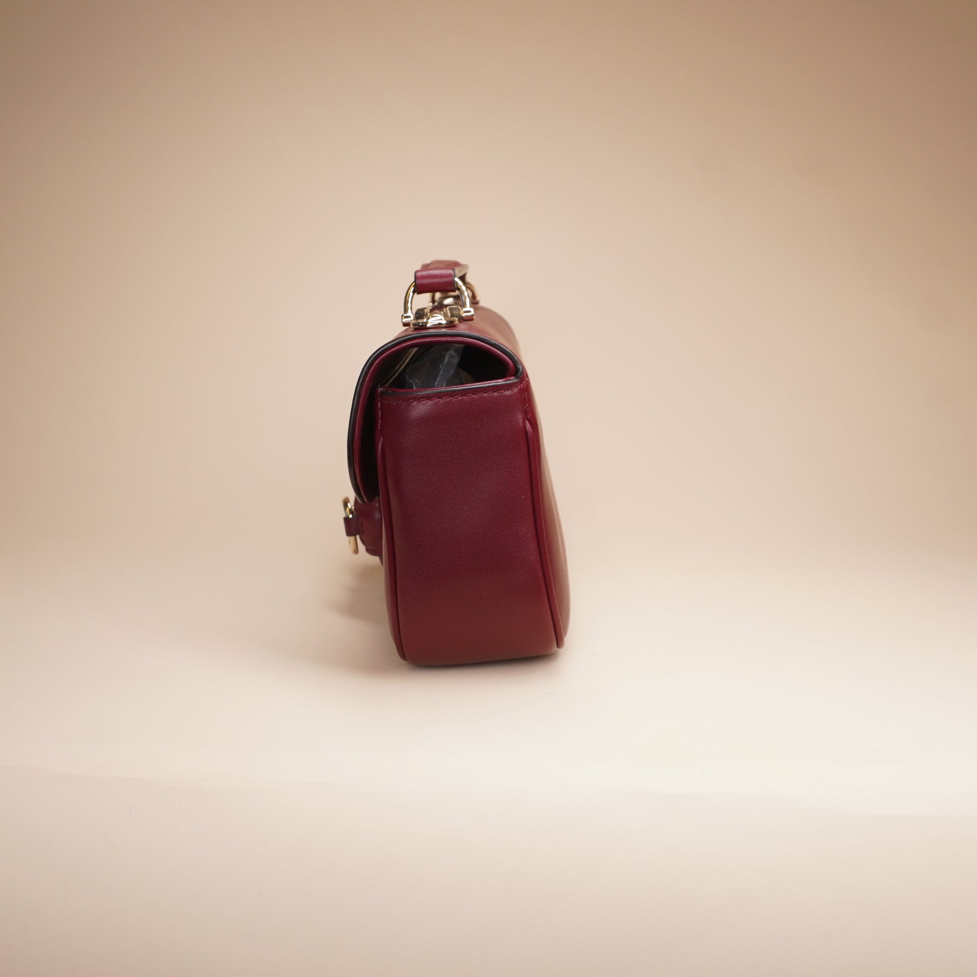 PRE-OWNED GG Soft Burgundy Calfskin Horsebit 1955 Small Shoulder Bag