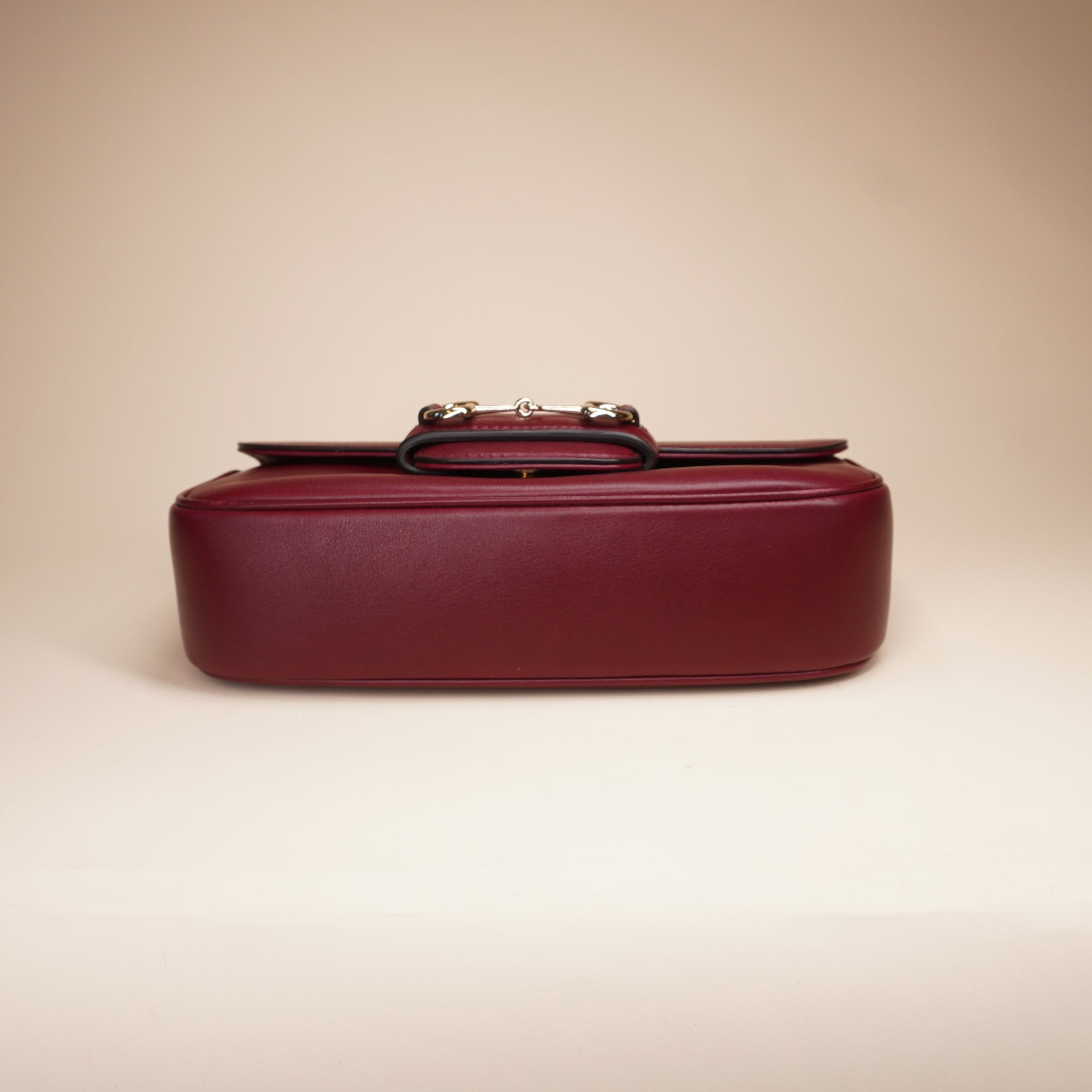 PRE-OWNED GG Soft Burgundy Calfskin Horsebit 1955 Small Shoulder Bag