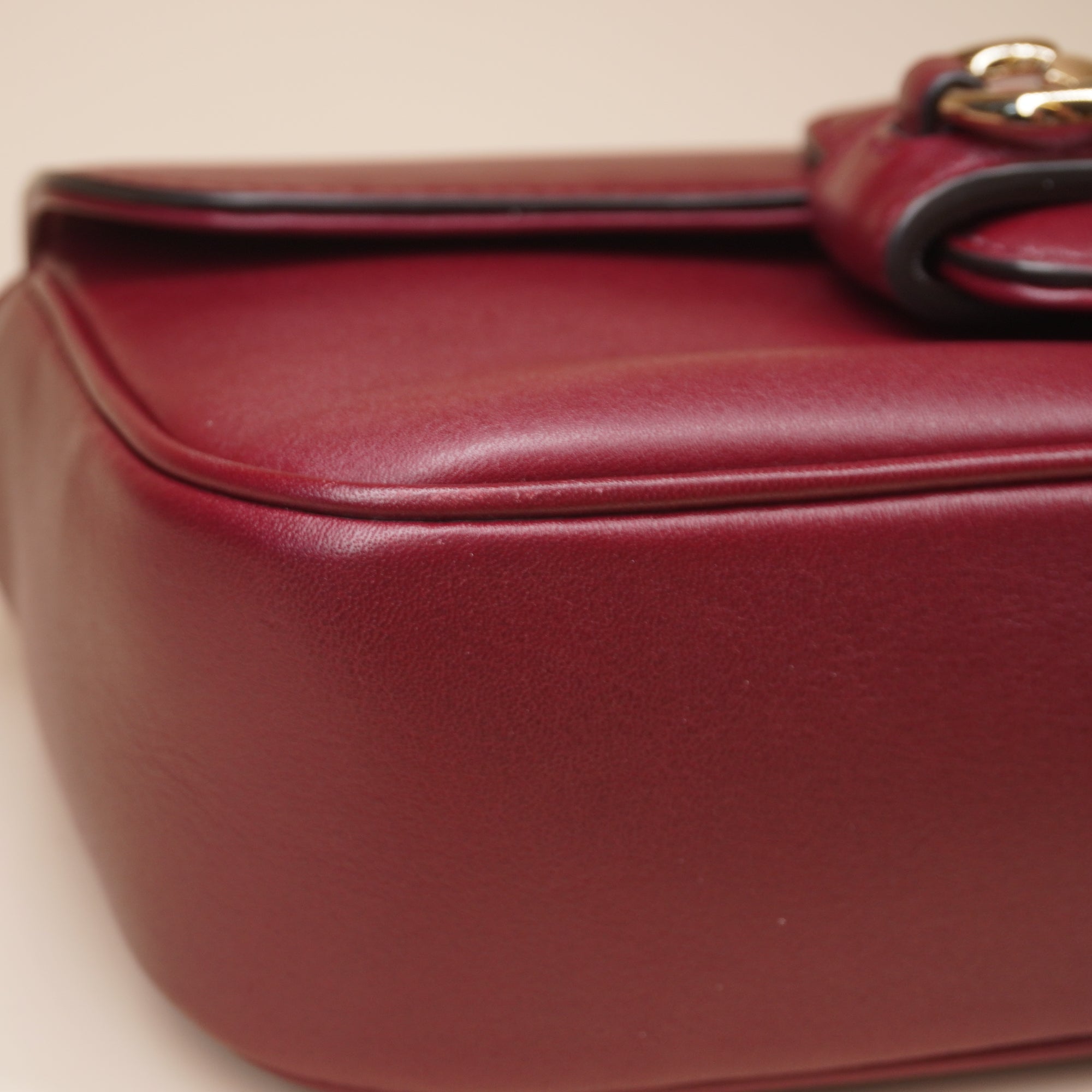 PRE-OWNED GG Soft Burgundy Calfskin Horsebit 1955 Small Shoulder Bag