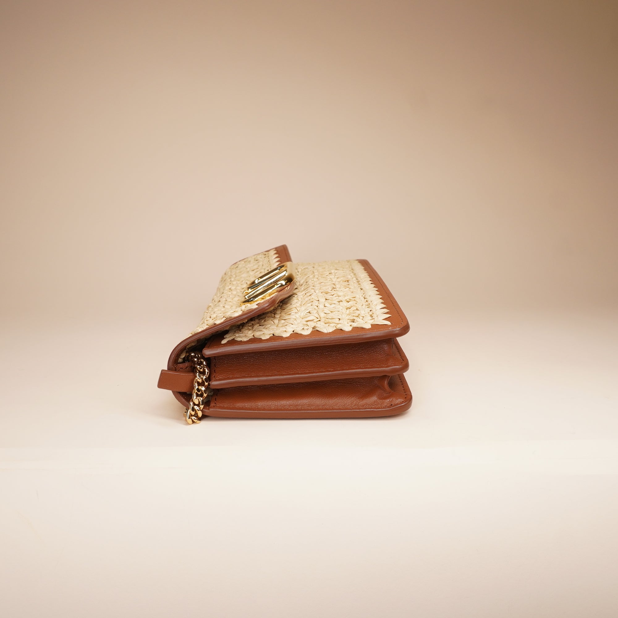 VALENTINO GARAVANI - Beige & Brown VLogo Signature Raffia Shoulder Bag