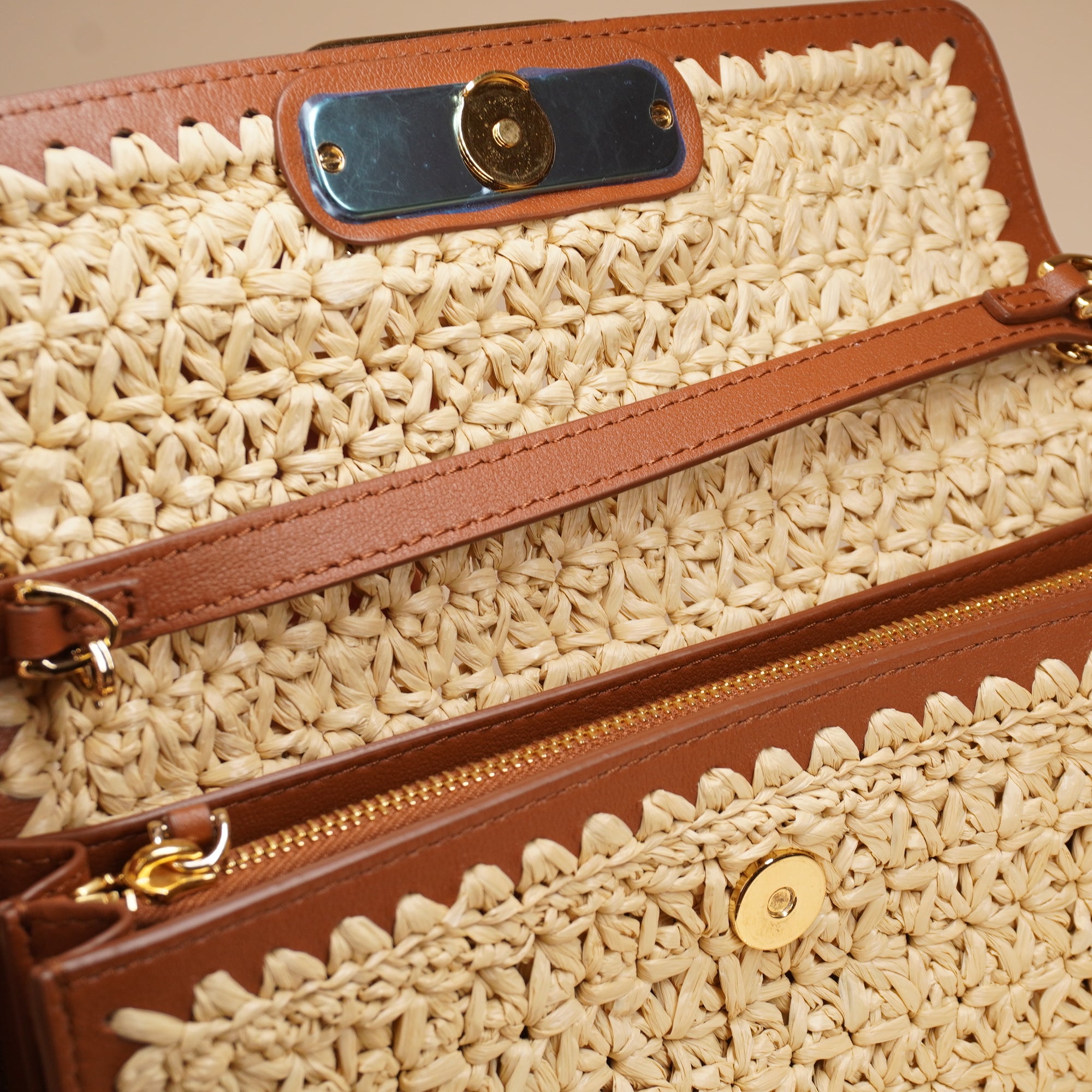 VALENTINO GARAVANI - Beige & Brown VLogo Signature Raffia Shoulder Bag