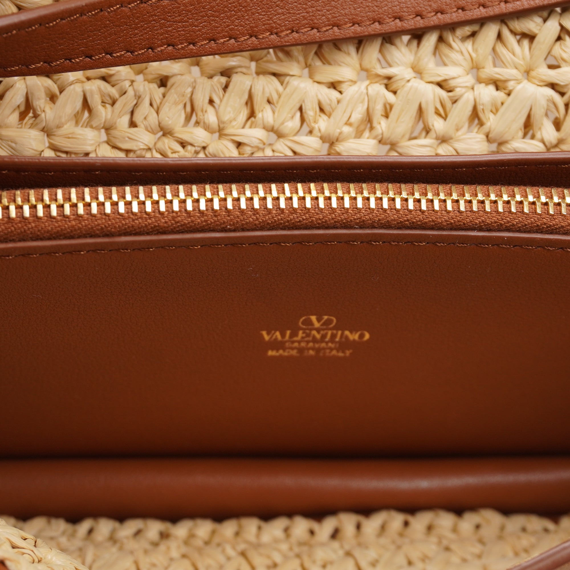 VALENTINO GARAVANI - Beige & Brown VLogo Signature Raffia Shoulder Bag