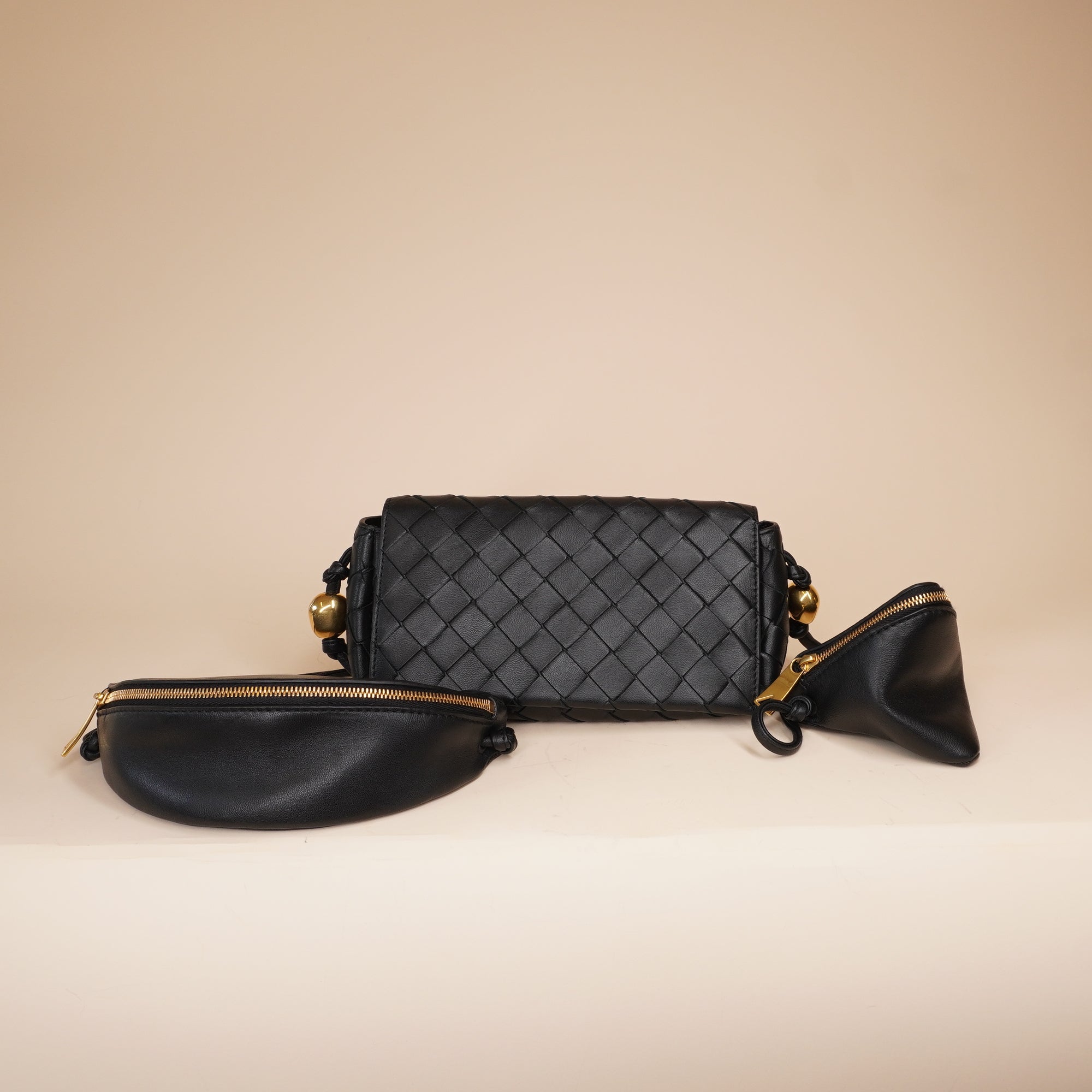 PRE-OWNED Multi-Pouch Crossbody Bag in Intrecciato Leather