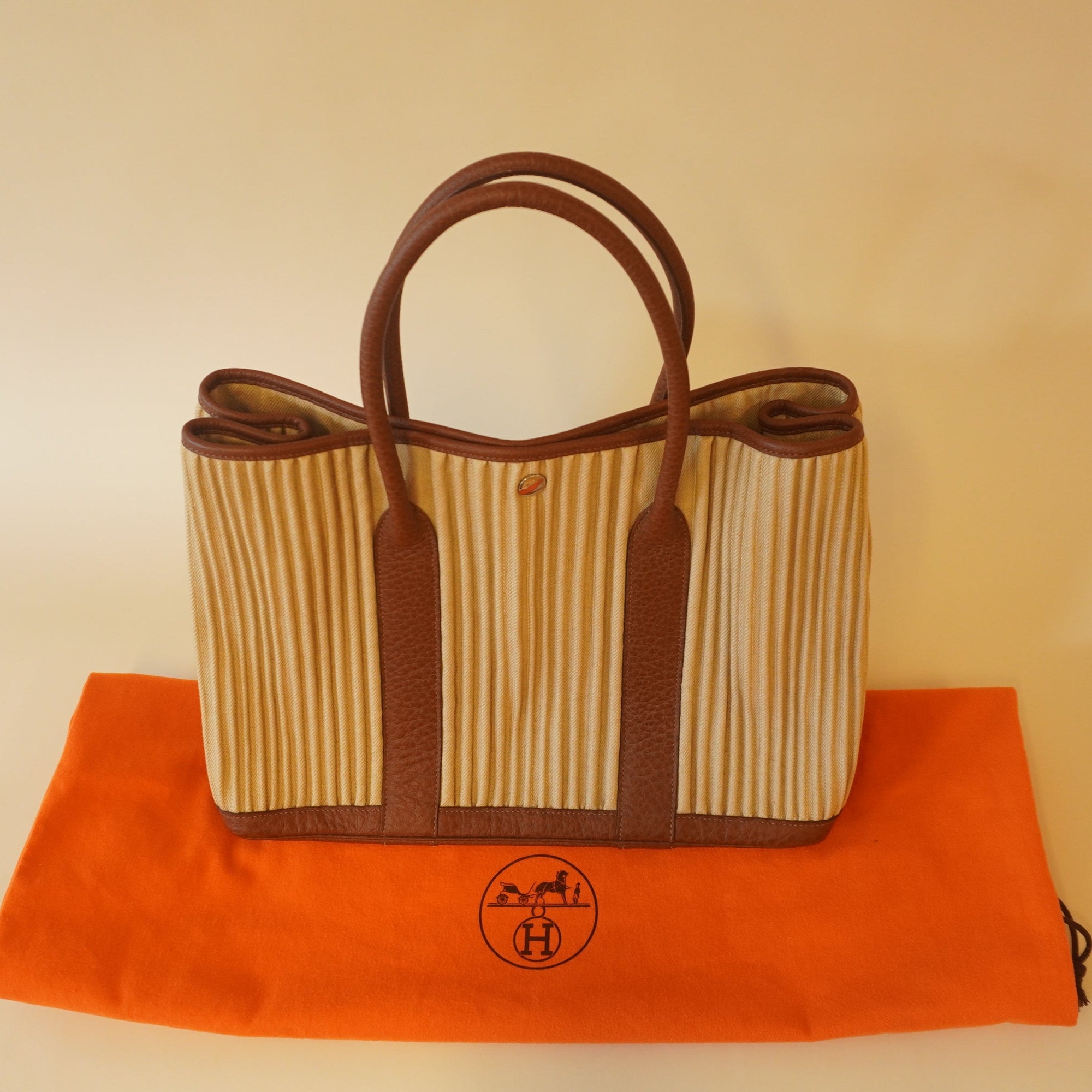 PRE-OWNED Garden Party PM Tote Bag Cream Brown Toile Denim Cannele Buffle (PART 2)