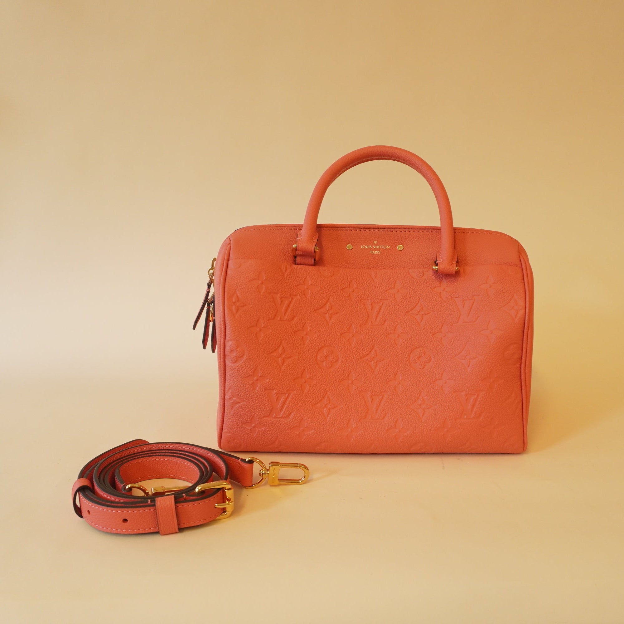 PRE-OWNED LV Pink Blossom Speedy 25 Monogram Empreinte Shoulder Bag