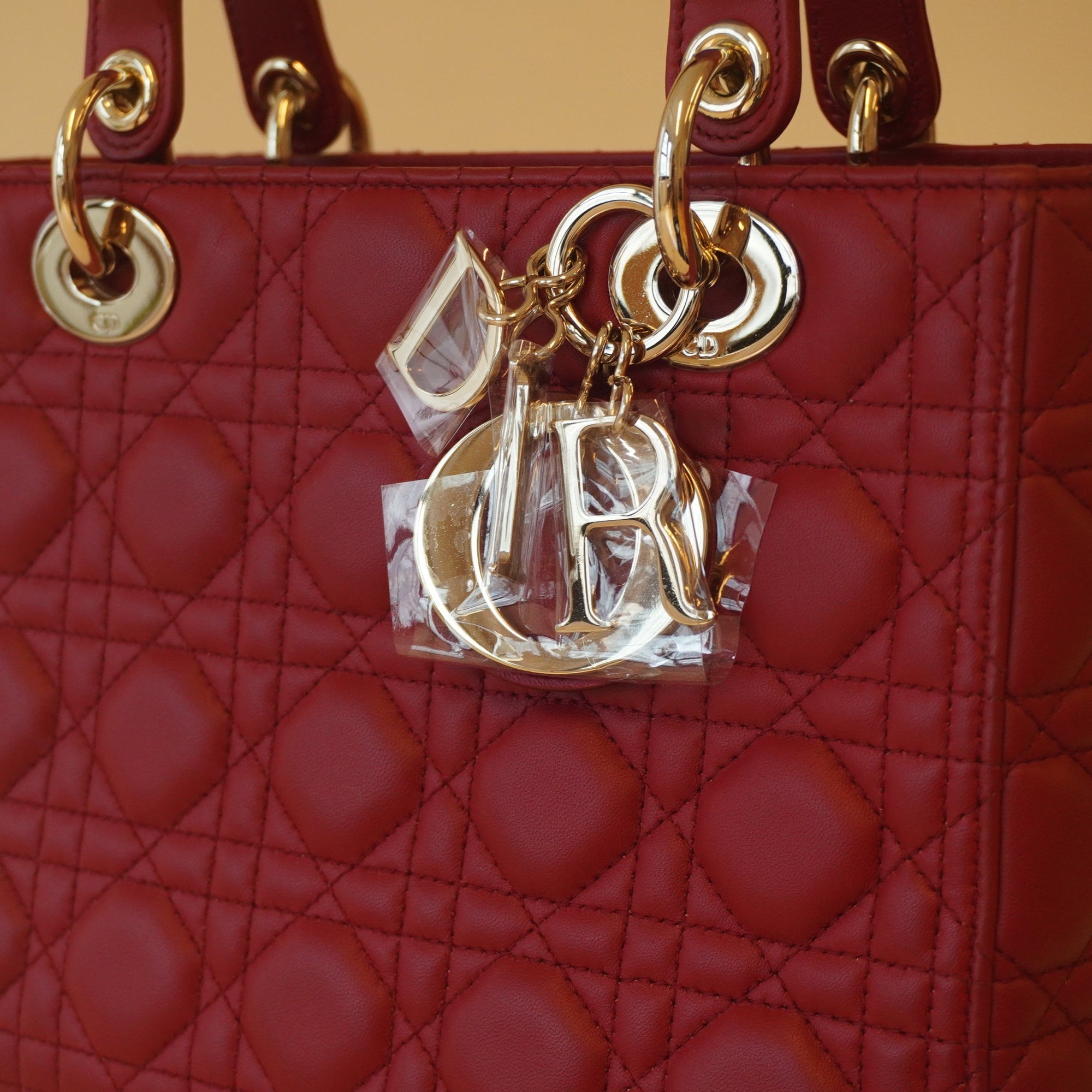Lady Medium Red Lambskin Leather Shoulder Bag
