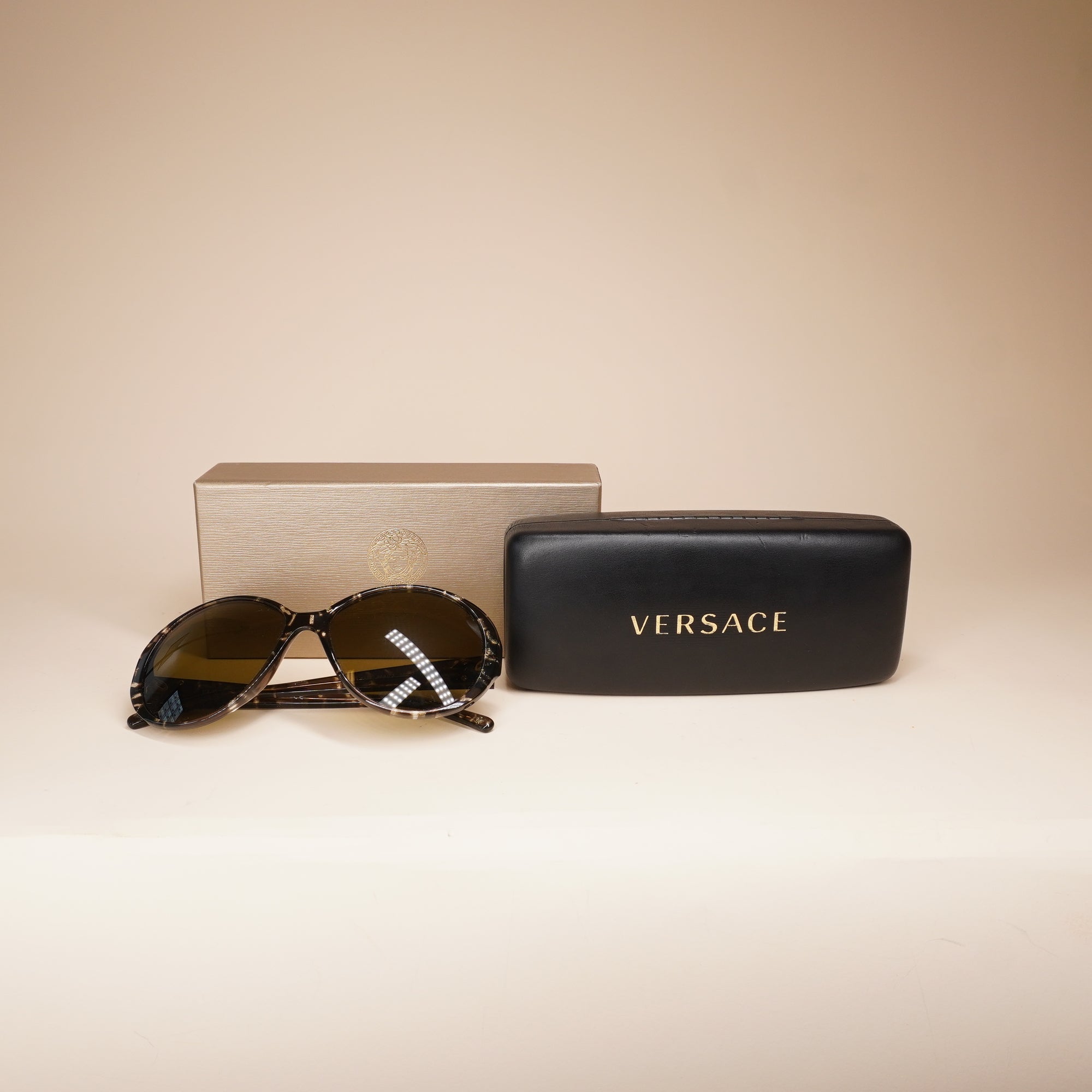 PRE-OWNED Brown Marble Medusa Sunglasses Square